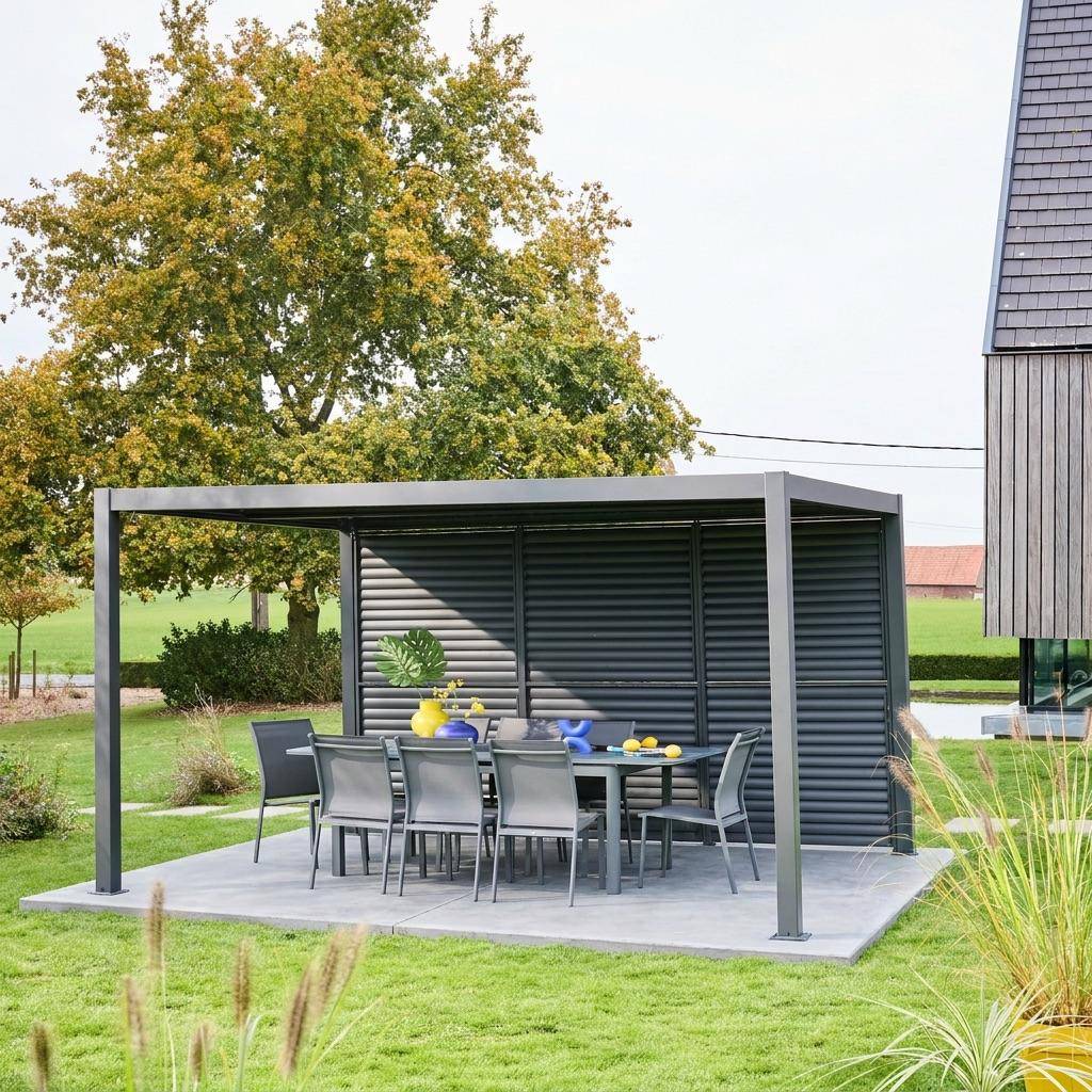 Aluminium verstelbare lamellenwand 130cm voor Triomphe pergola 4x3m antraciet Photo1