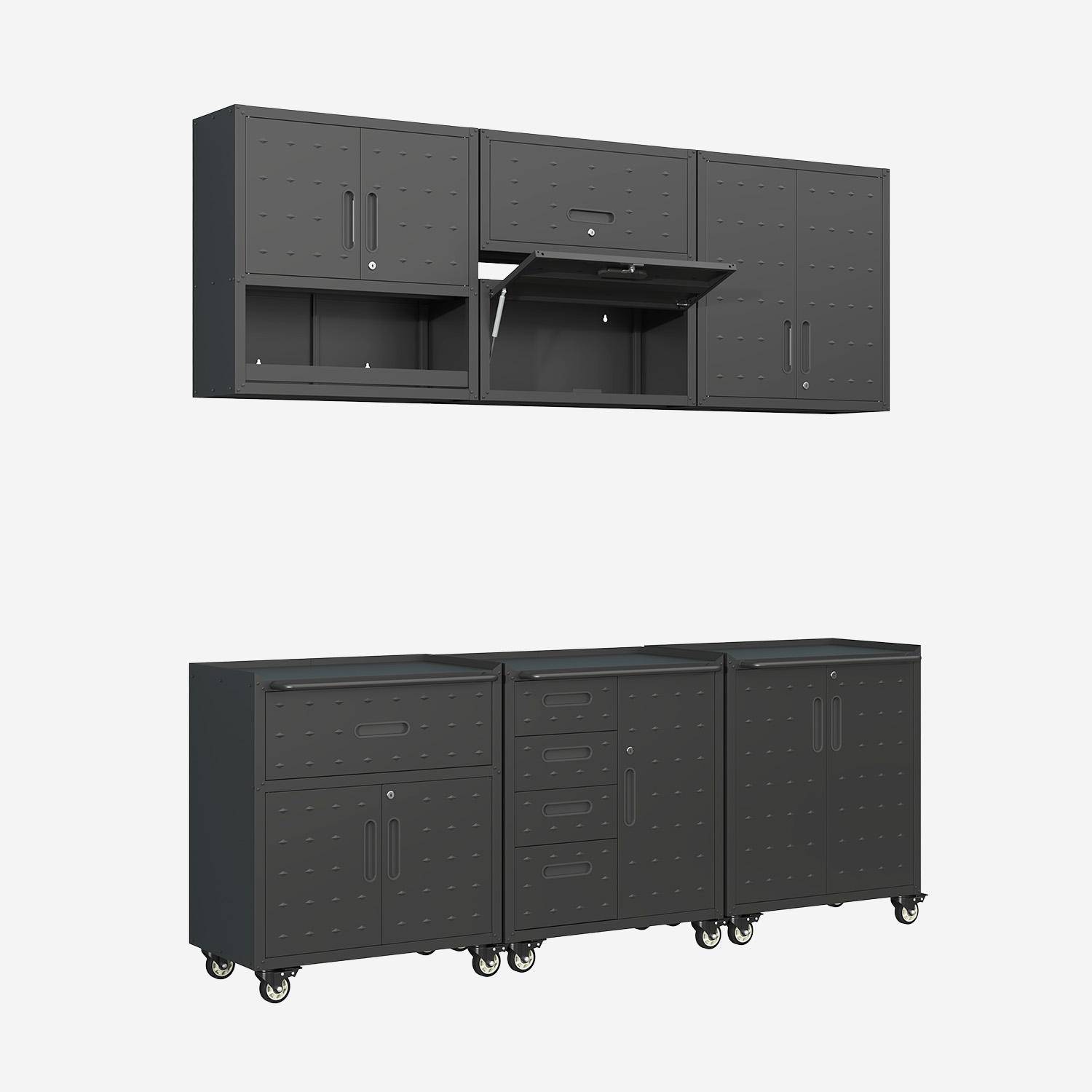 Meubles de rangement pour garage 6 modules en acier, meuble haut et meuble bas noir - Bobby,sweeek,Photo1