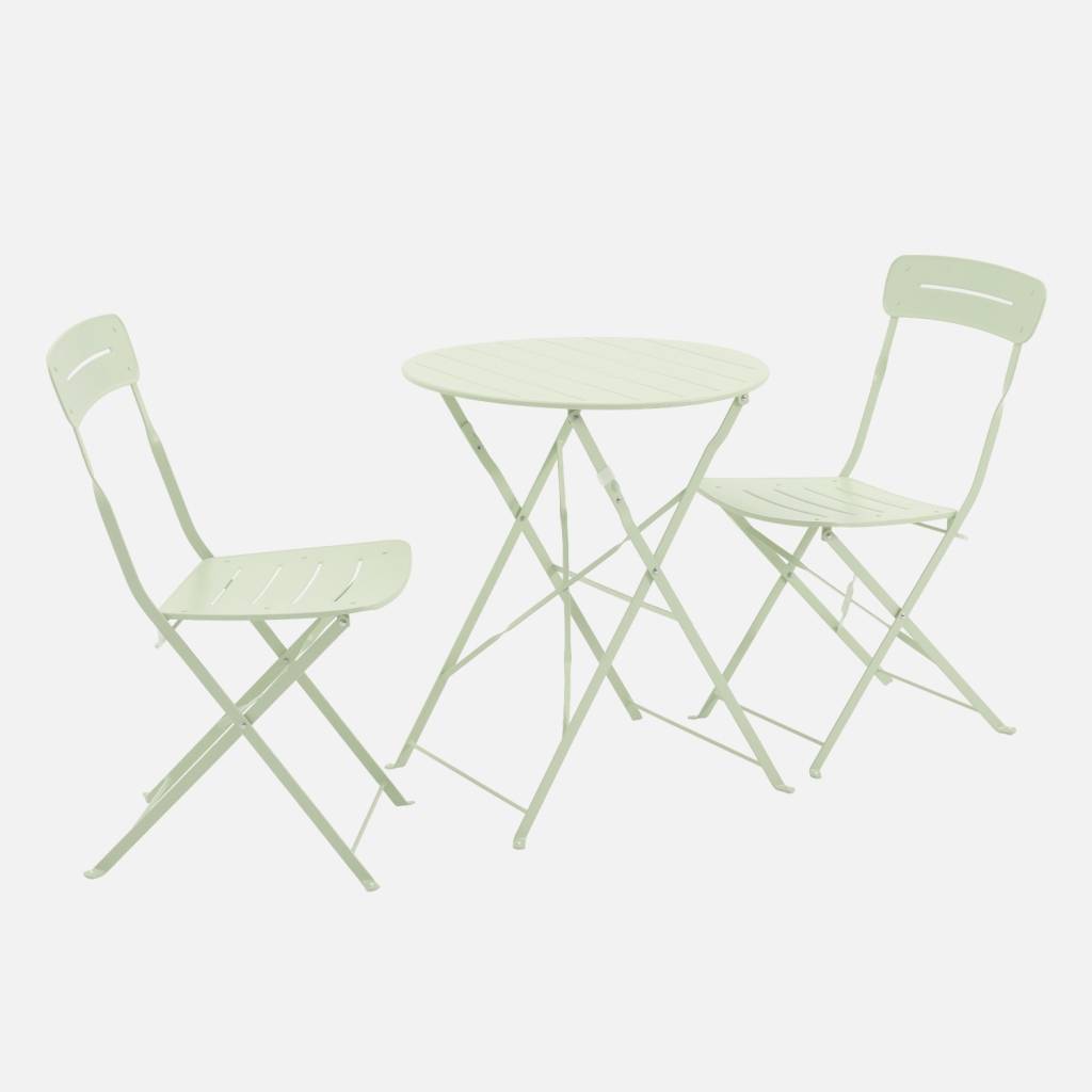 Table de jardin bistrot pliante ronde acier + 2 assises vert