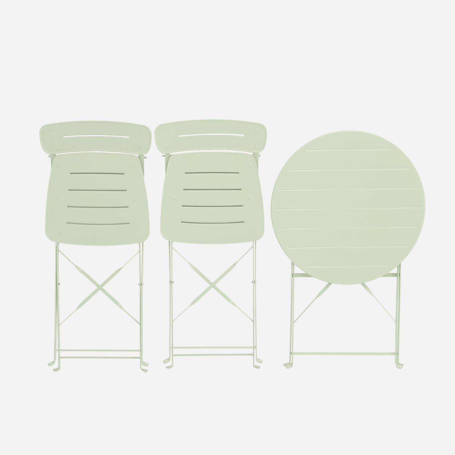Table de jardin bistrot pliante ronde acier + 2 assises vert - Balconea Photo3