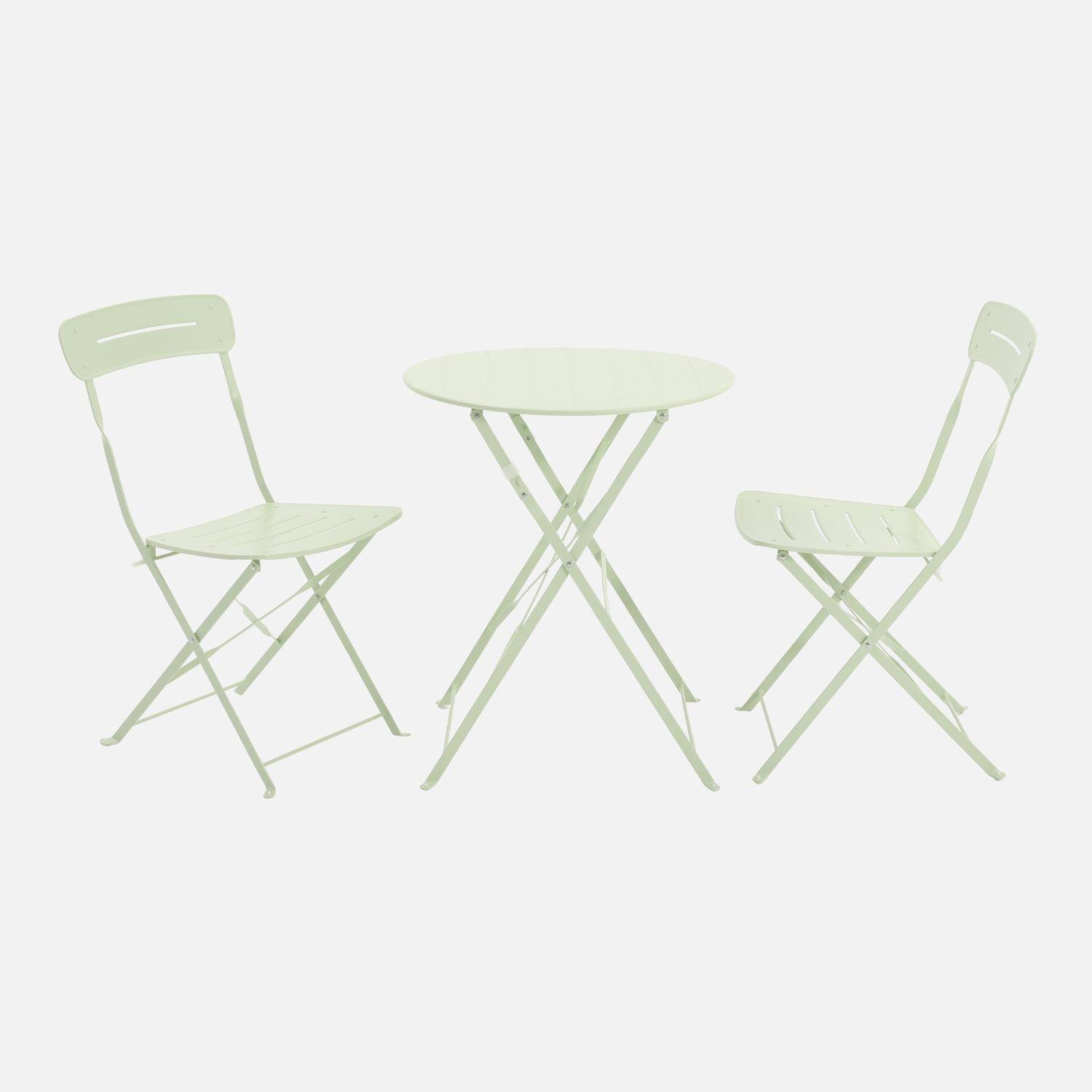 Table de jardin bistrot pliante ronde acier + 2 assises vert - Balconea,sweeek,Photo2