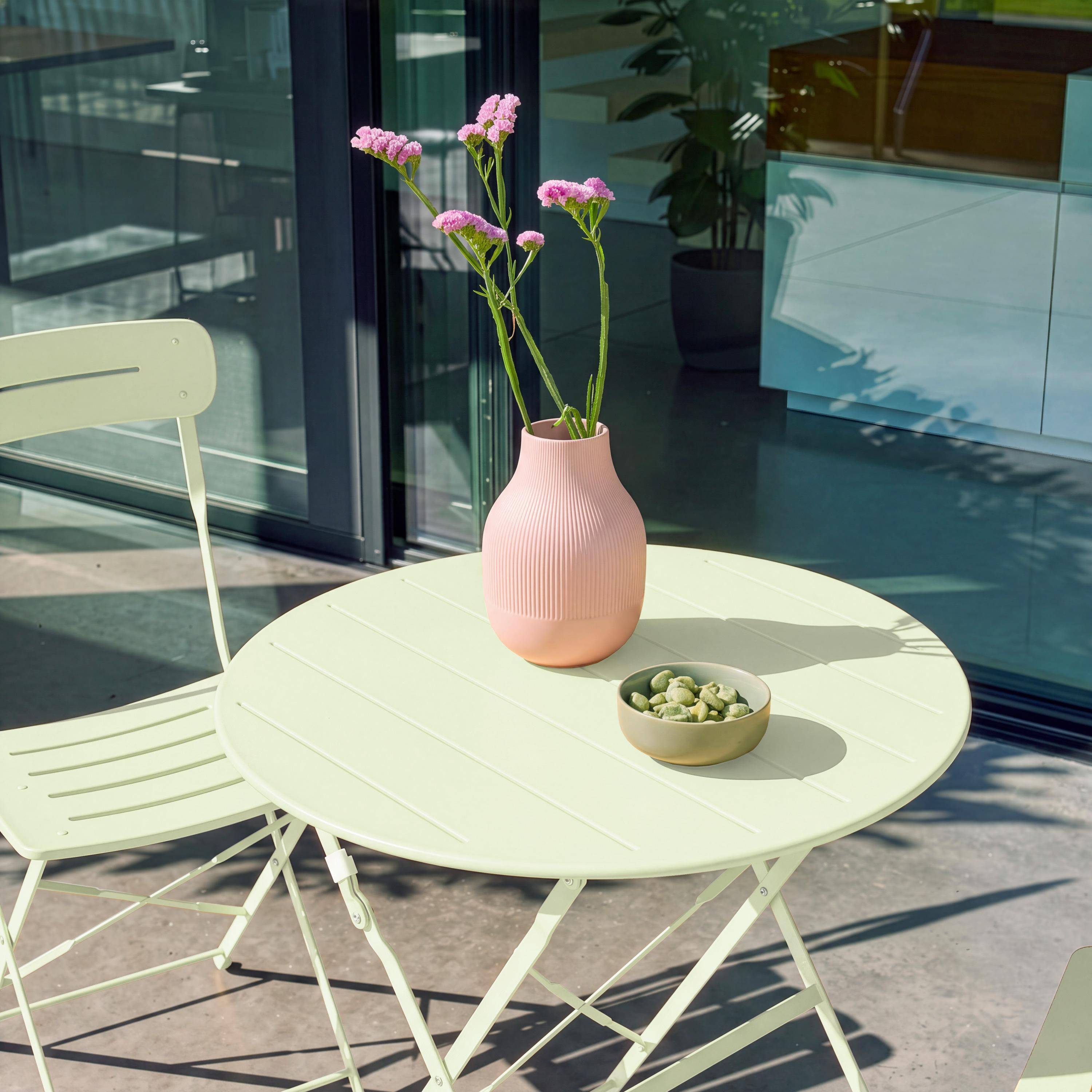  Set mesa de jardín bistró plegable redonda de acero con 2 sillas Verde - 42.5x53x82 cm Photo3