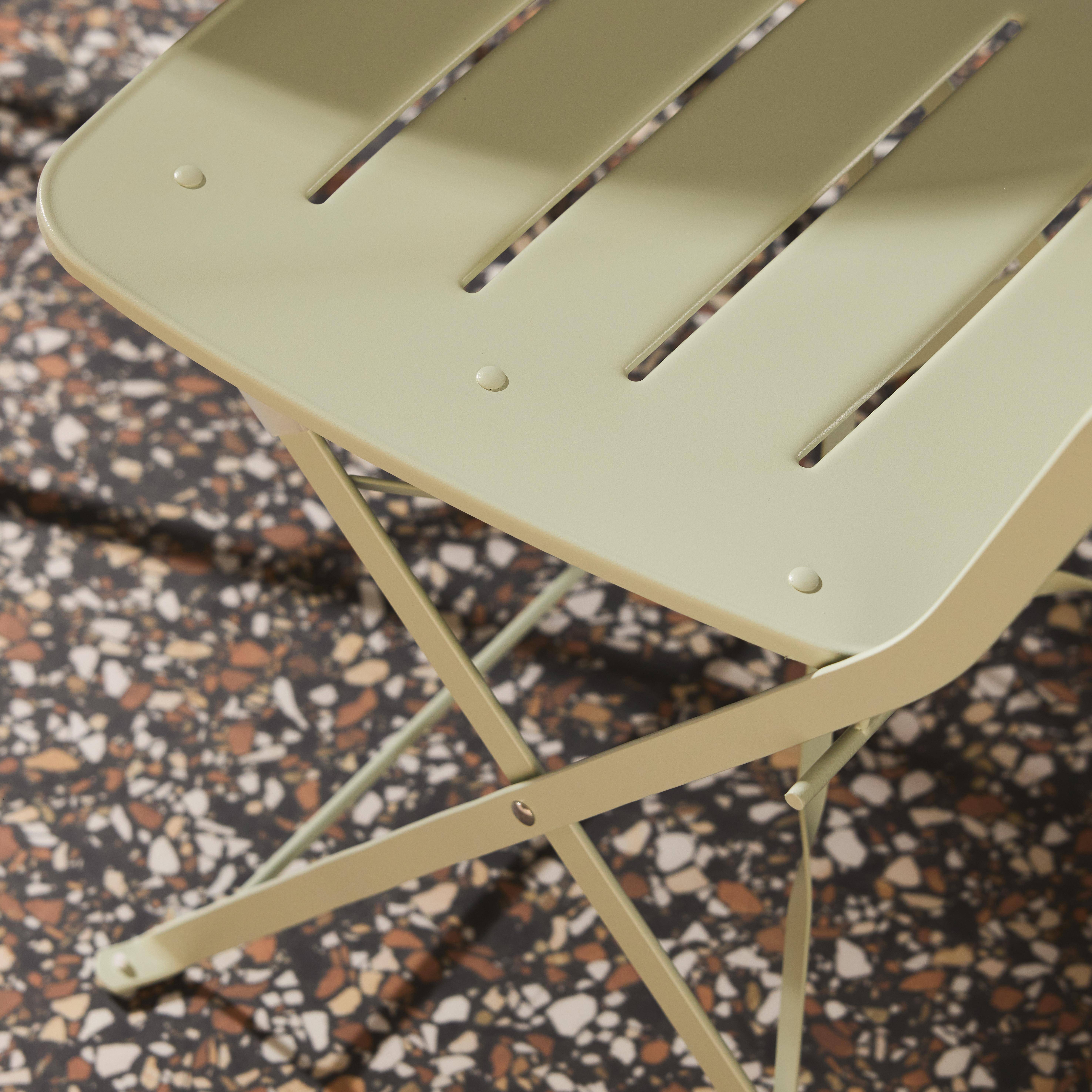 Round bistro garden table, steel, folding + 2 chairs, green 42.5x53x82 cm - Balconea Photo2