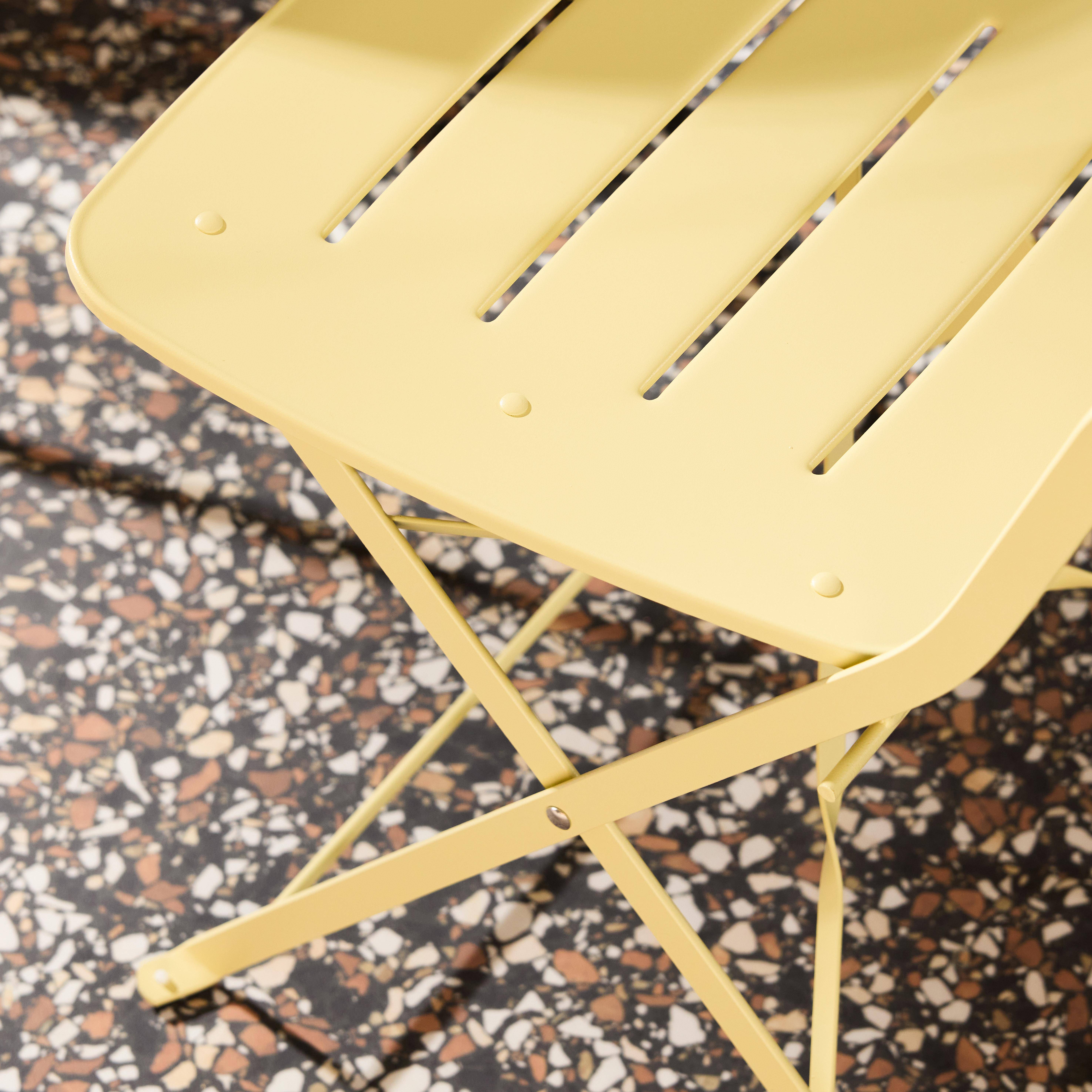 Round bistro garden table, steel, folding + 2 chairs, yellow 42.5x53x82 cm - Balconea,sweeek,Photo3