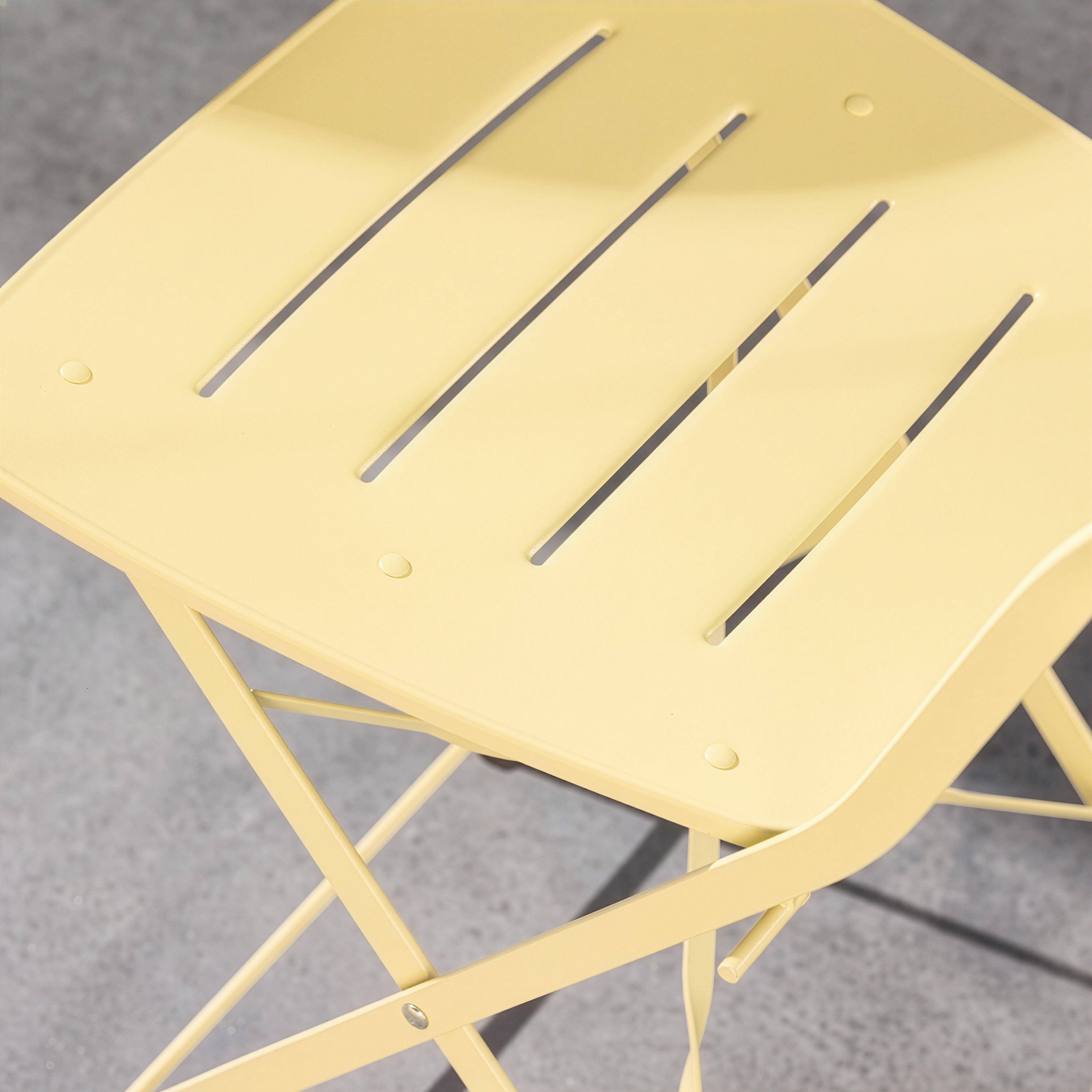  Set mesa de jardín bistró plegable redonda de acero con 2 sillas Amarillo - 42.5x53x82 cm Photo4