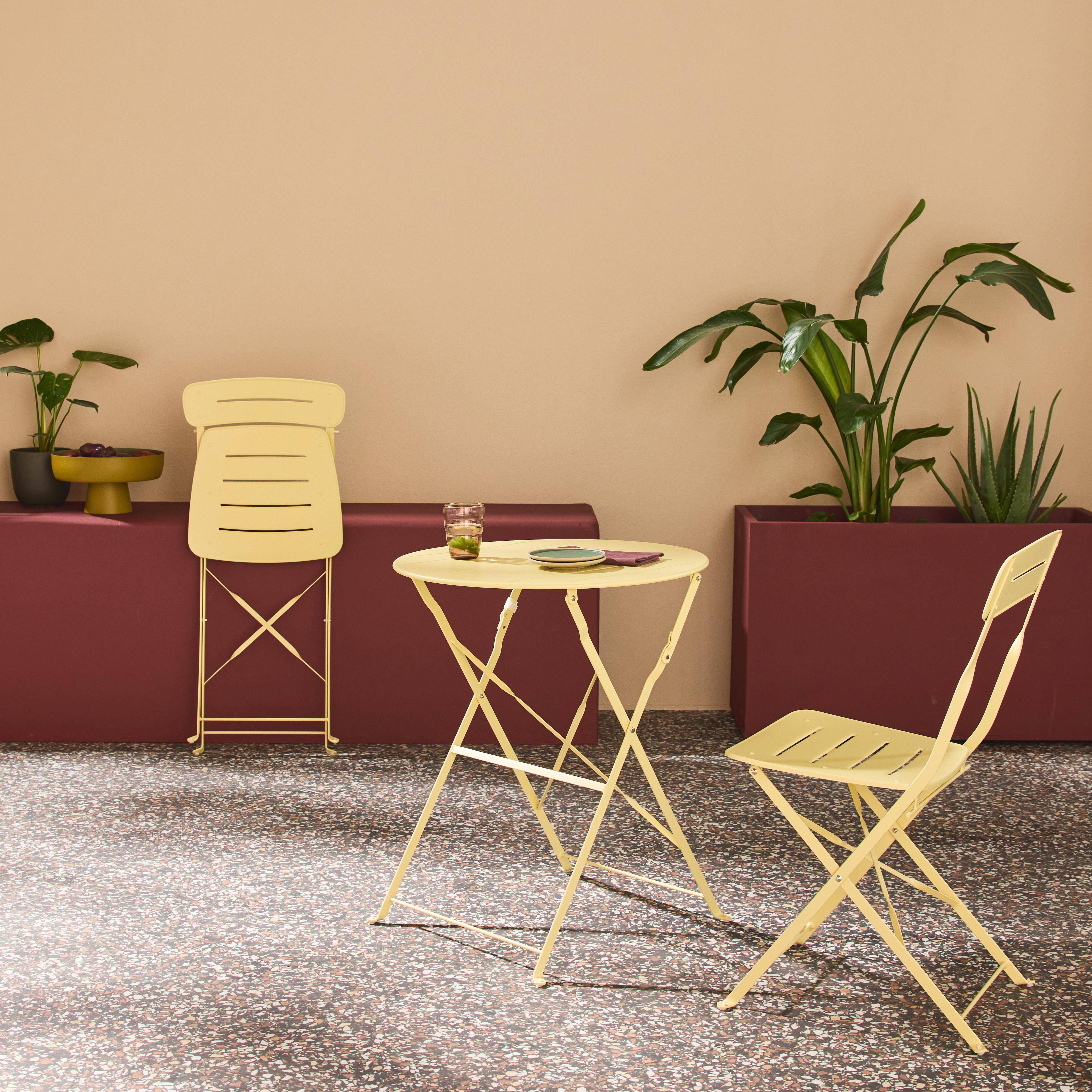 Round bistro garden table, steel, folding + 2 chairs, yellow 42.5x53x82 cm - Balconea Photo4