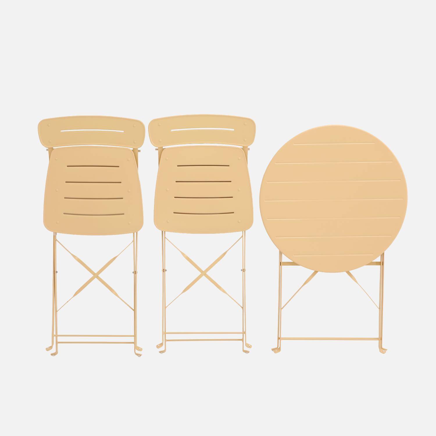 Round bistro garden table, steel, folding + 2 chairs, apricot 42.5x53x82 cm - Balconea,sweeek,Photo7