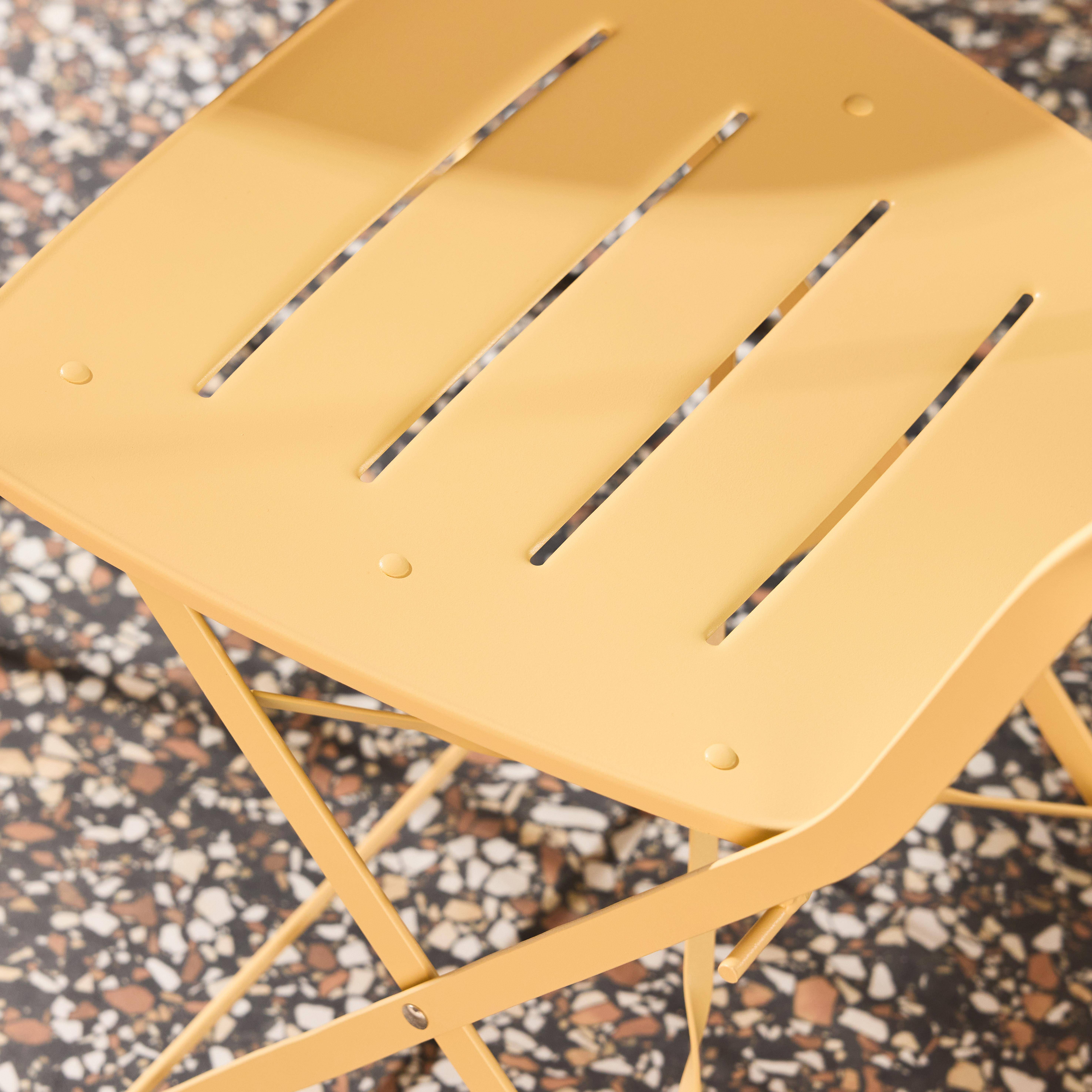 Round bistro garden table, steel, folding + 2 chairs, apricot 42.5x53x82 cm - Balconea,sweeek,Photo2