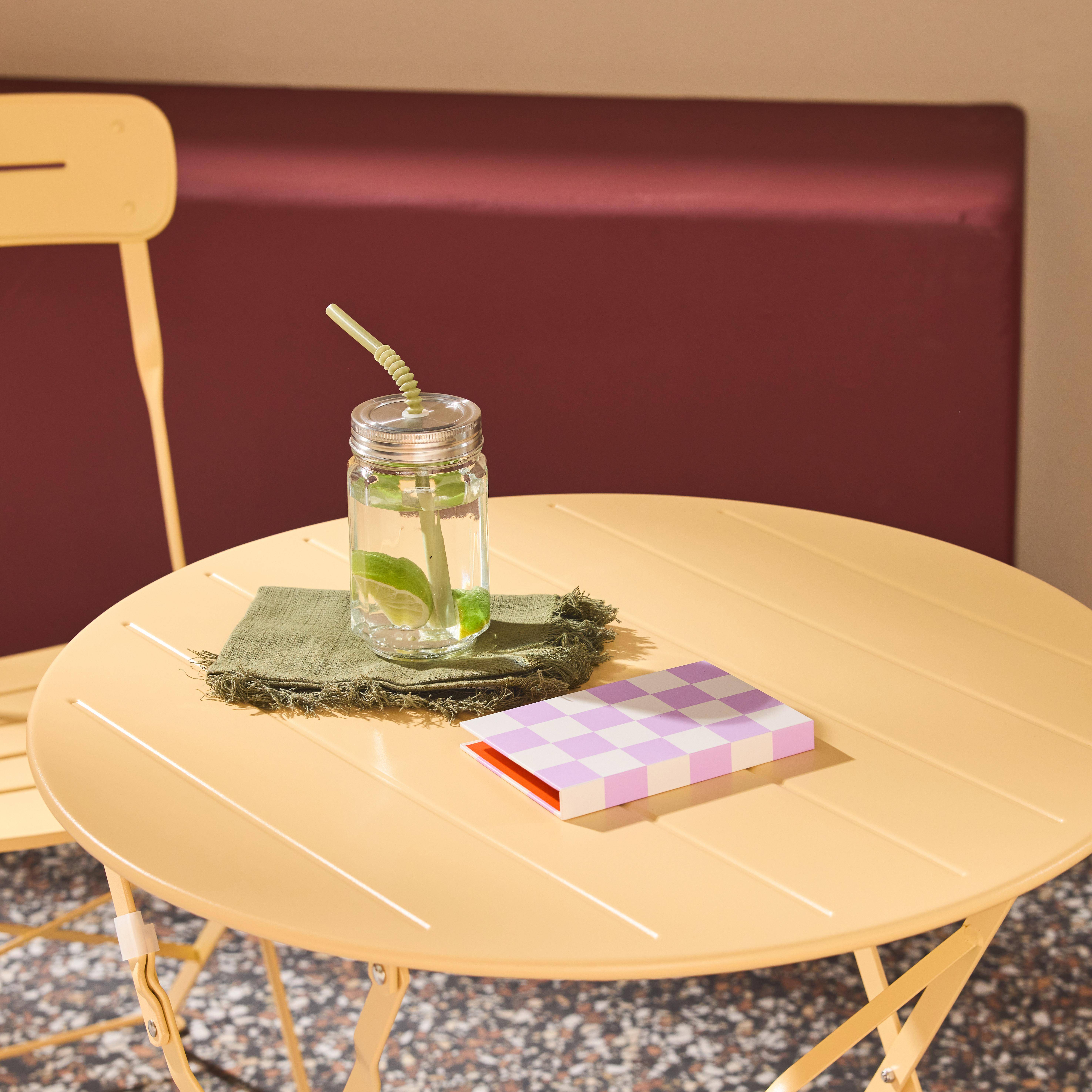 Round bistro garden table, steel, folding + 2 chairs, apricot 42.5x53x82 cm - Balconea,sweeek,Photo3