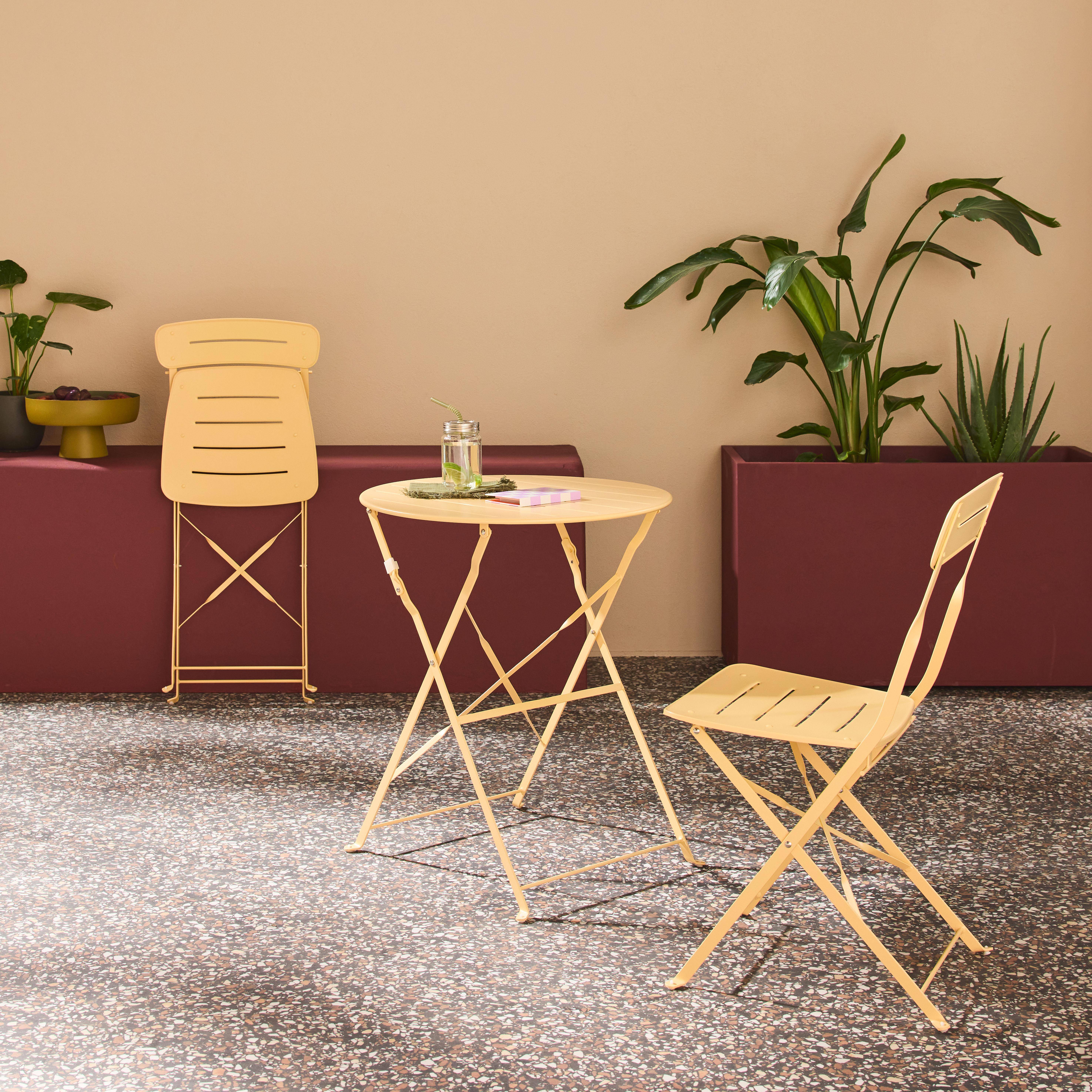 Round bistro garden table, steel, folding + 2 chairs, apricot 42.5x53x82 cm - Balconea Photo4