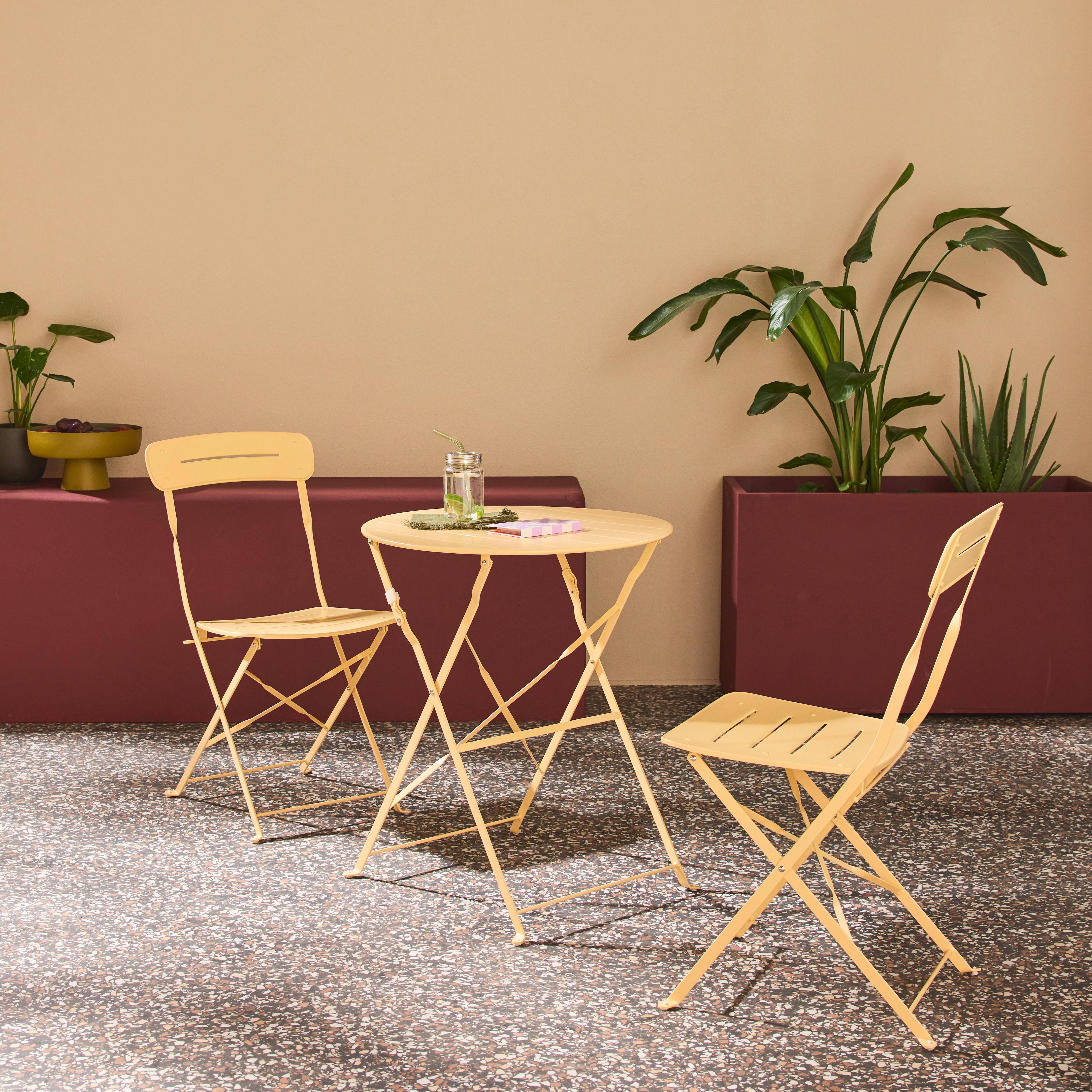 Round bistro garden table, steel, folding + 2 chairs, apricot 42.5x53x82 cm - Balconea Photo1