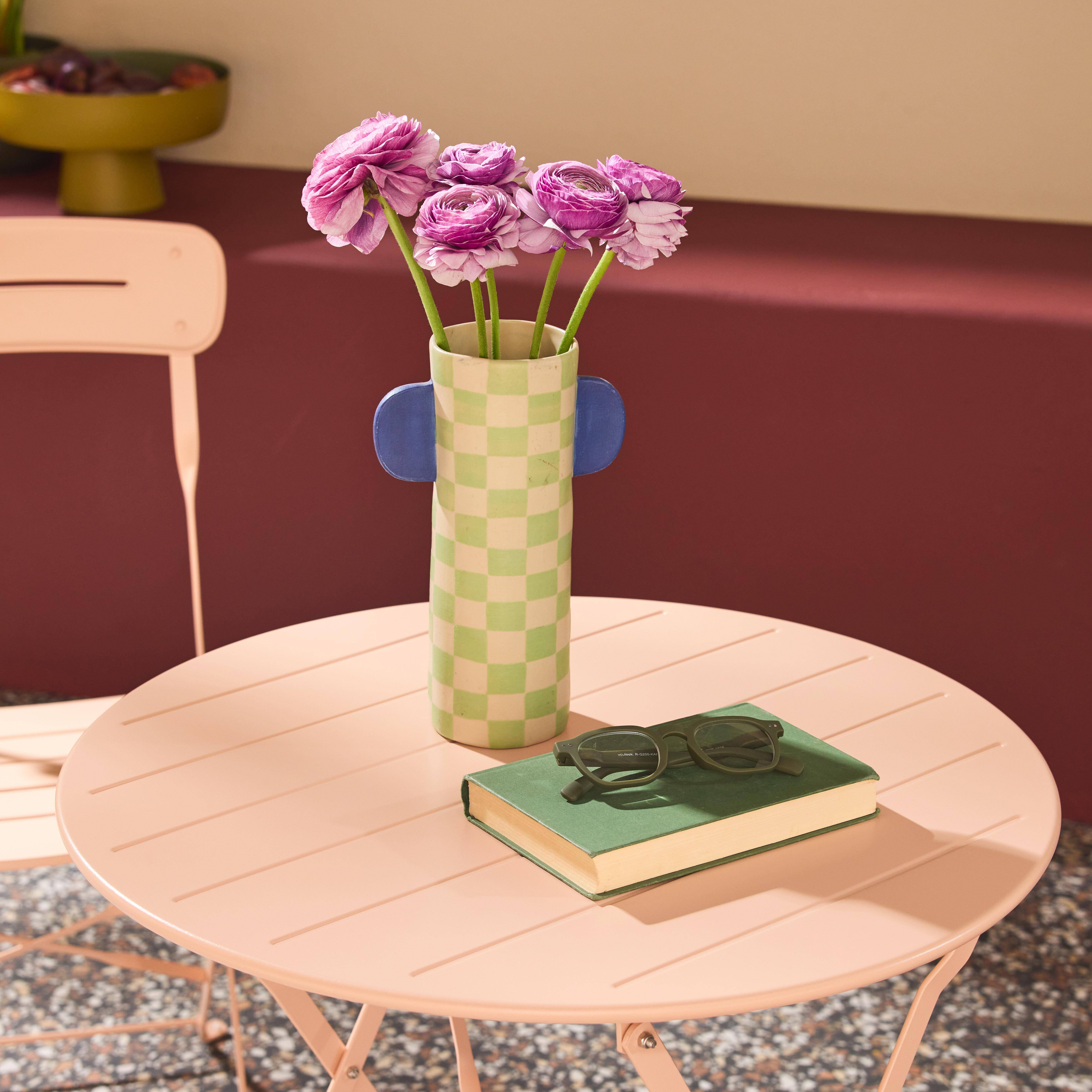 Round bistro garden table, steel, folding + 2 chairs, pink 42.5x53x82 cm - Balconea Photo3