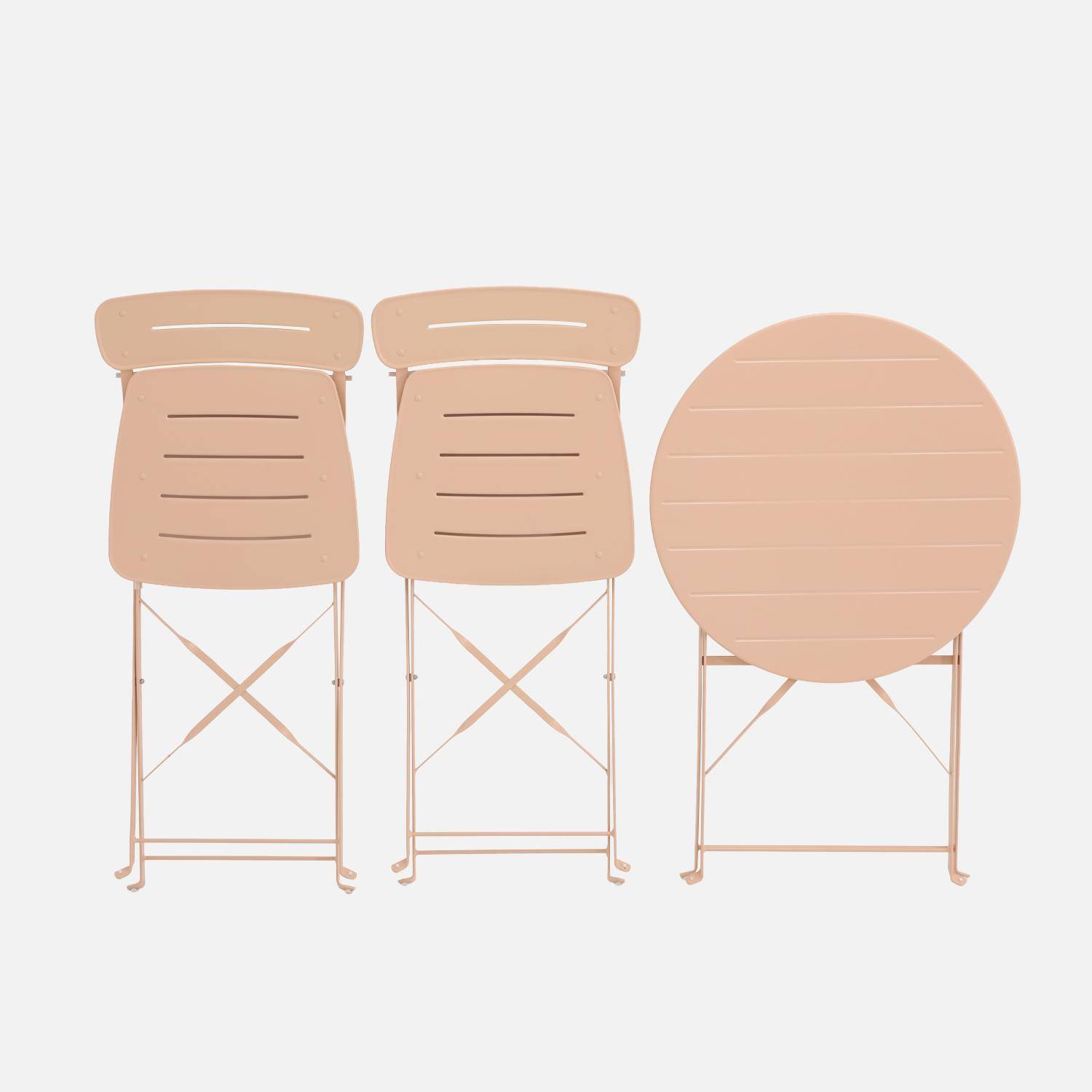 Table de jardin bistrot pliante ronde acier + 2 assises rose - Balconea,sweeek,Photo3