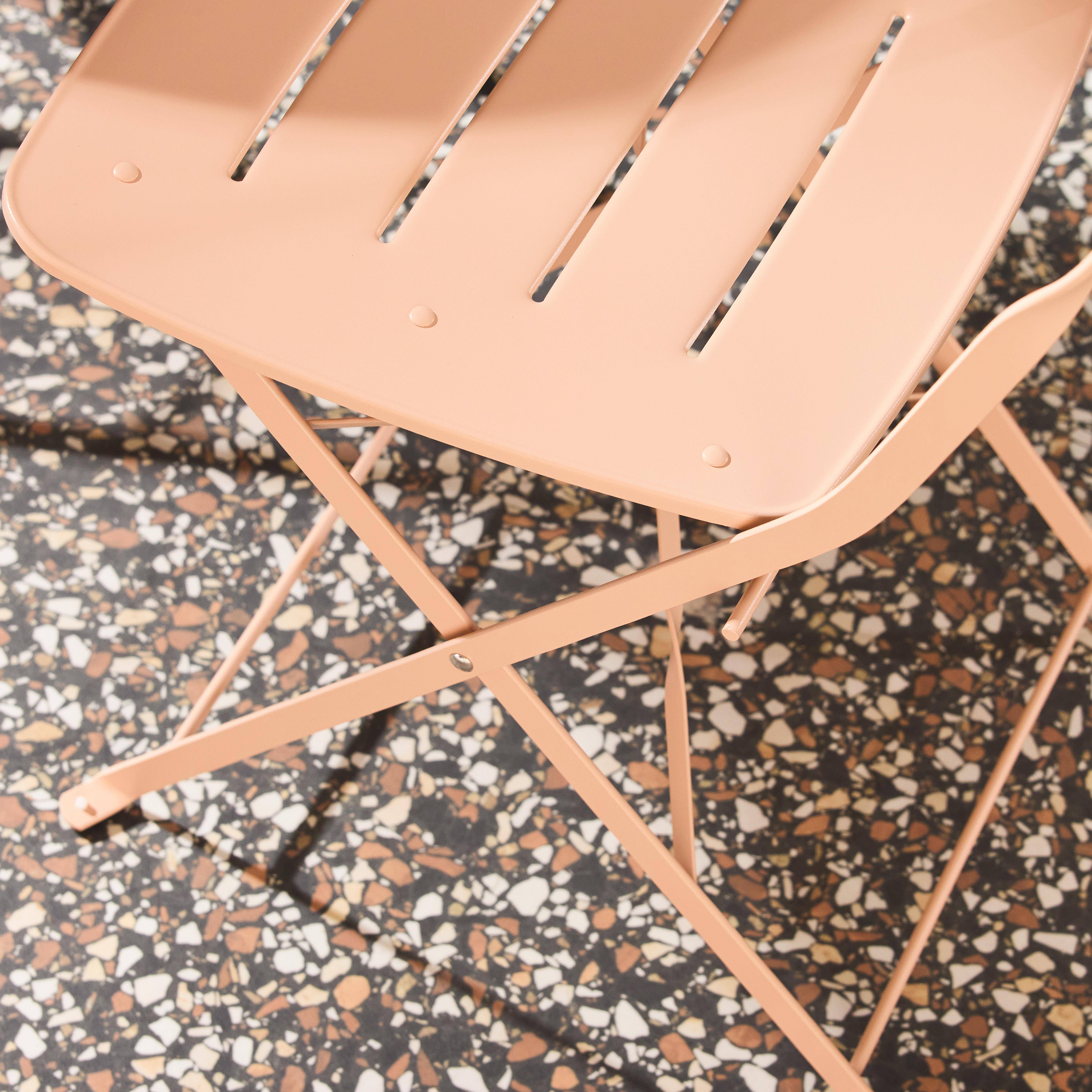 Round bistro garden table, steel, folding + 2 chairs, pink 42.5x53x82 cm - Balconea,sweeek,Photo2