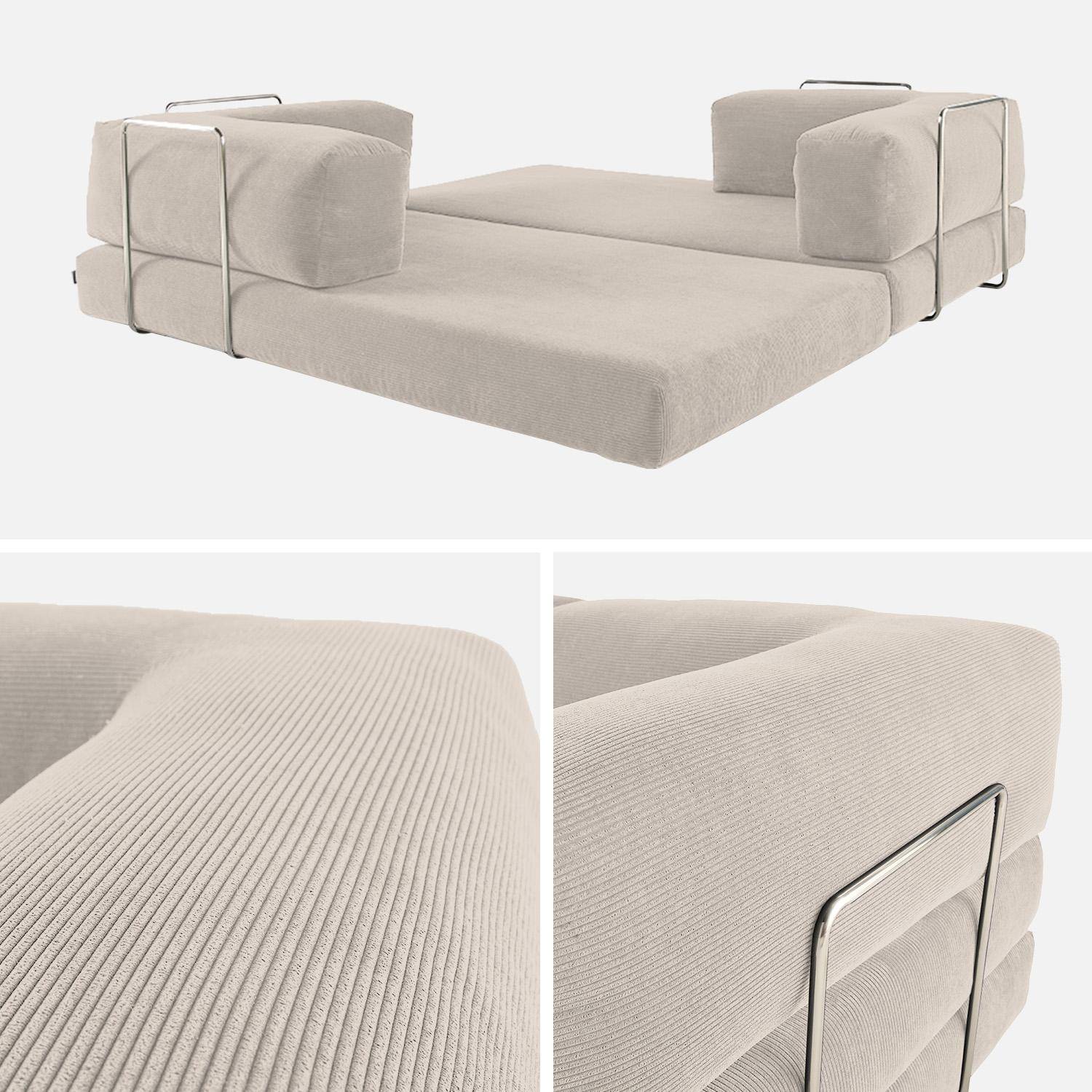 Canapé vintage convertible 3 places en velours côtelé lin et armatures chromées L 200 x P 100 x H 72cm - Seventies,sweeek,Photo5