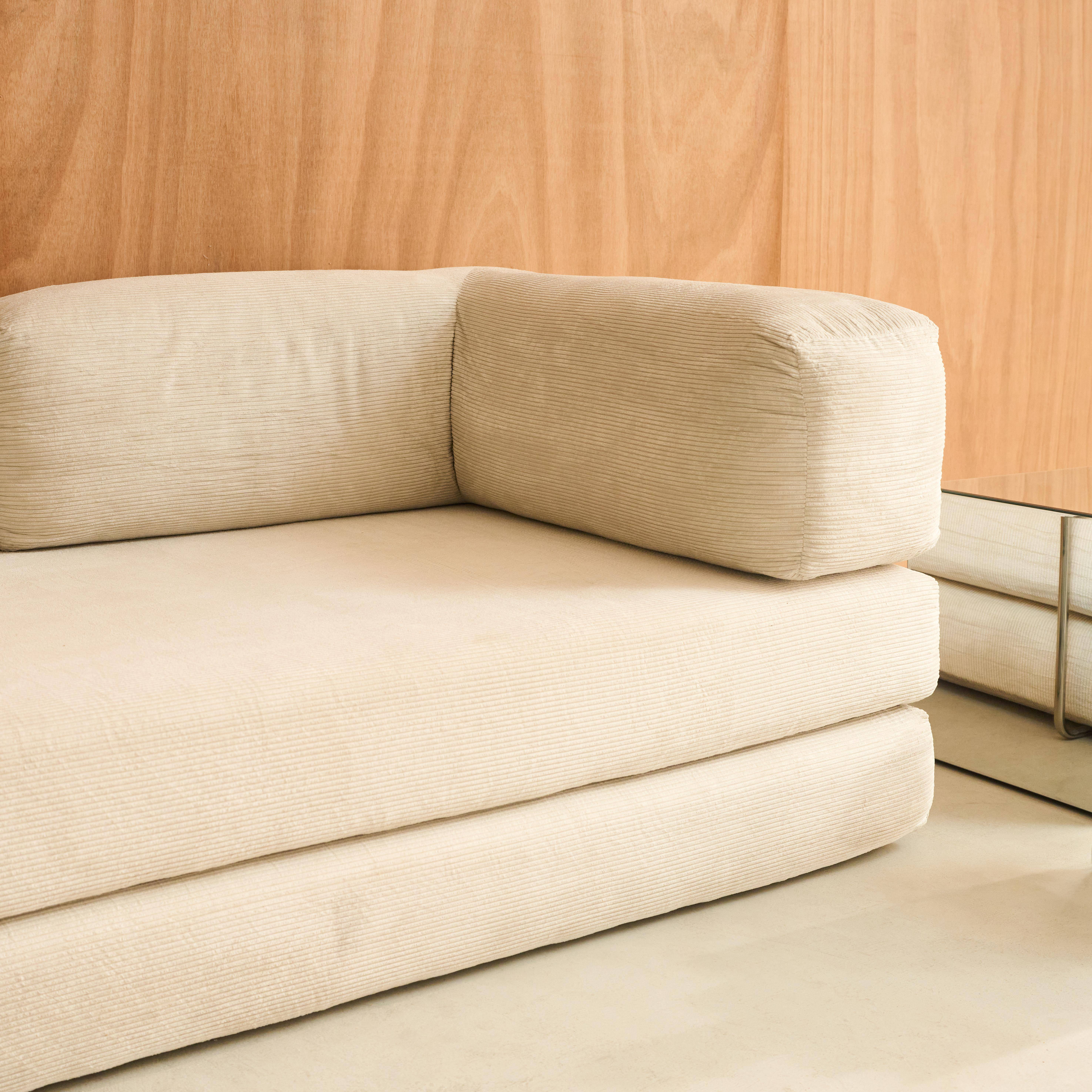 3-Sitzer-Schlafsofa im Vintage-Stil aus Cord, beige, mit verchromtem Außengestell L 200 x T 100 x H 72 cm - Seventies Photo9