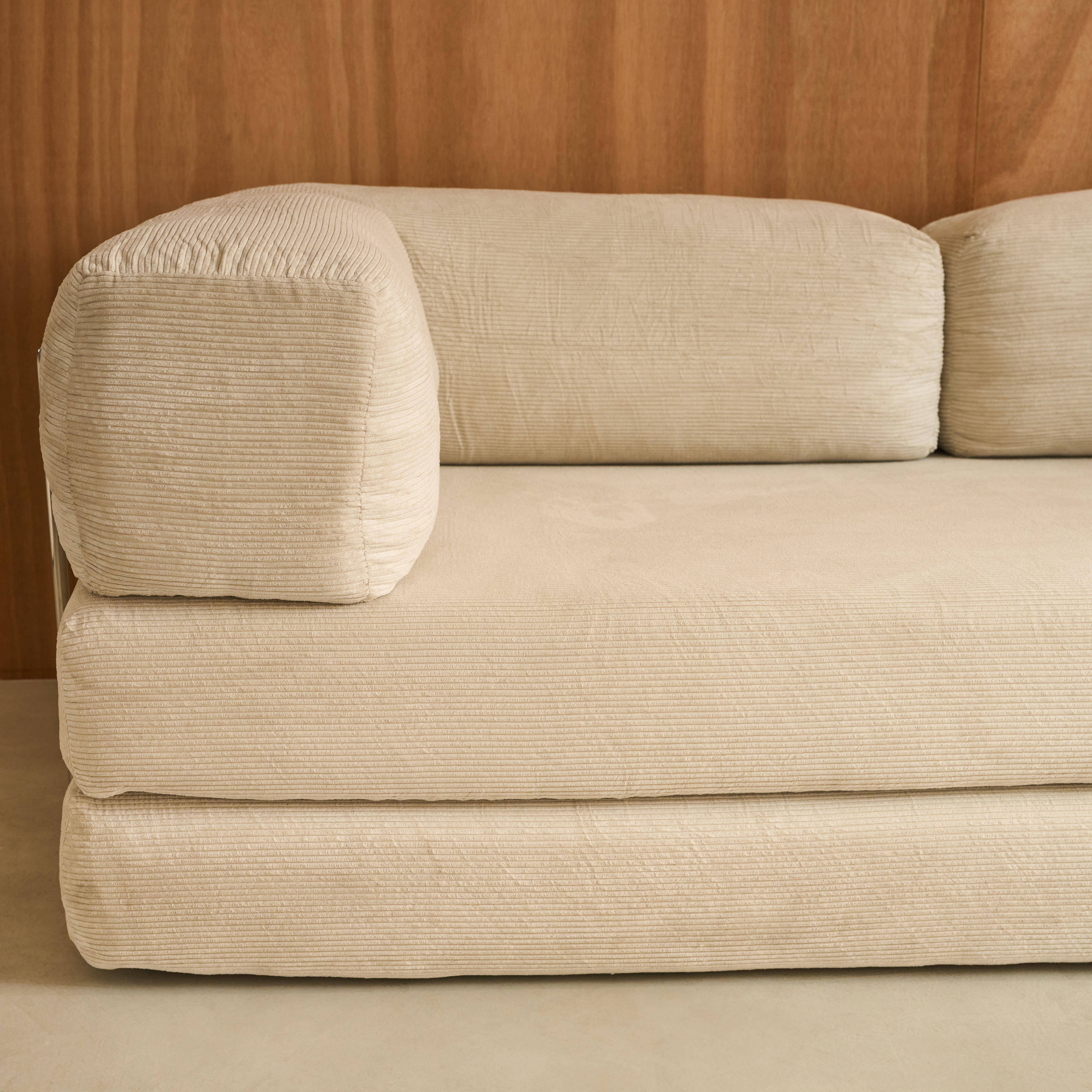 3-Sitzer-Schlafsofa im Vintage-Stil aus Cord, beige, mit verchromtem Außengestell L 200 x T 100 x H 72 cm - Seventies Photo4