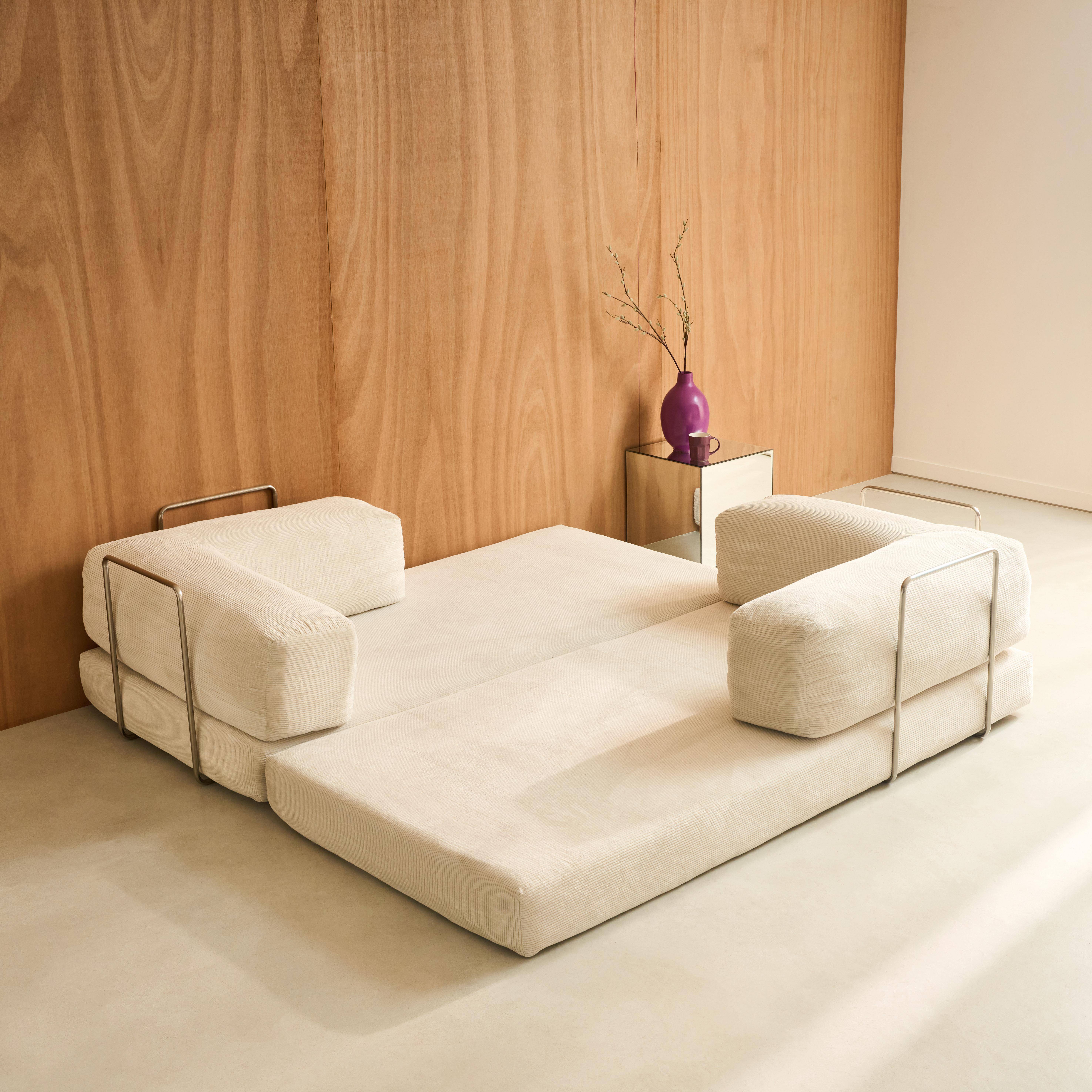 Vintage slaapbank driezits in corduroy met chromen frame linnen 200x100x72cm - Seventies,sweeek,Photo7