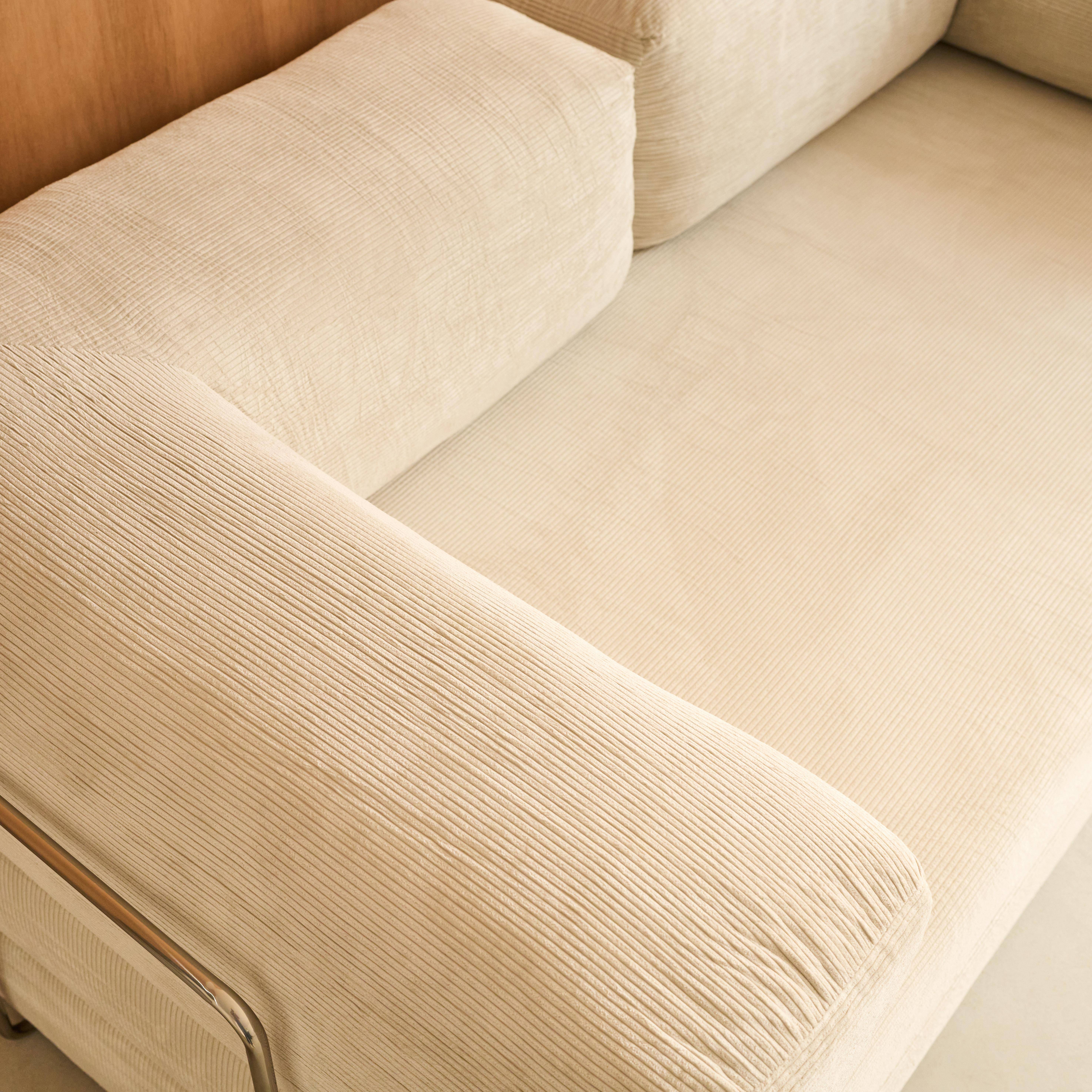 Vintage slaapbank driezits in corduroy met chromen frame gebroken wit 200x100x72cm - Seventies Photo6
