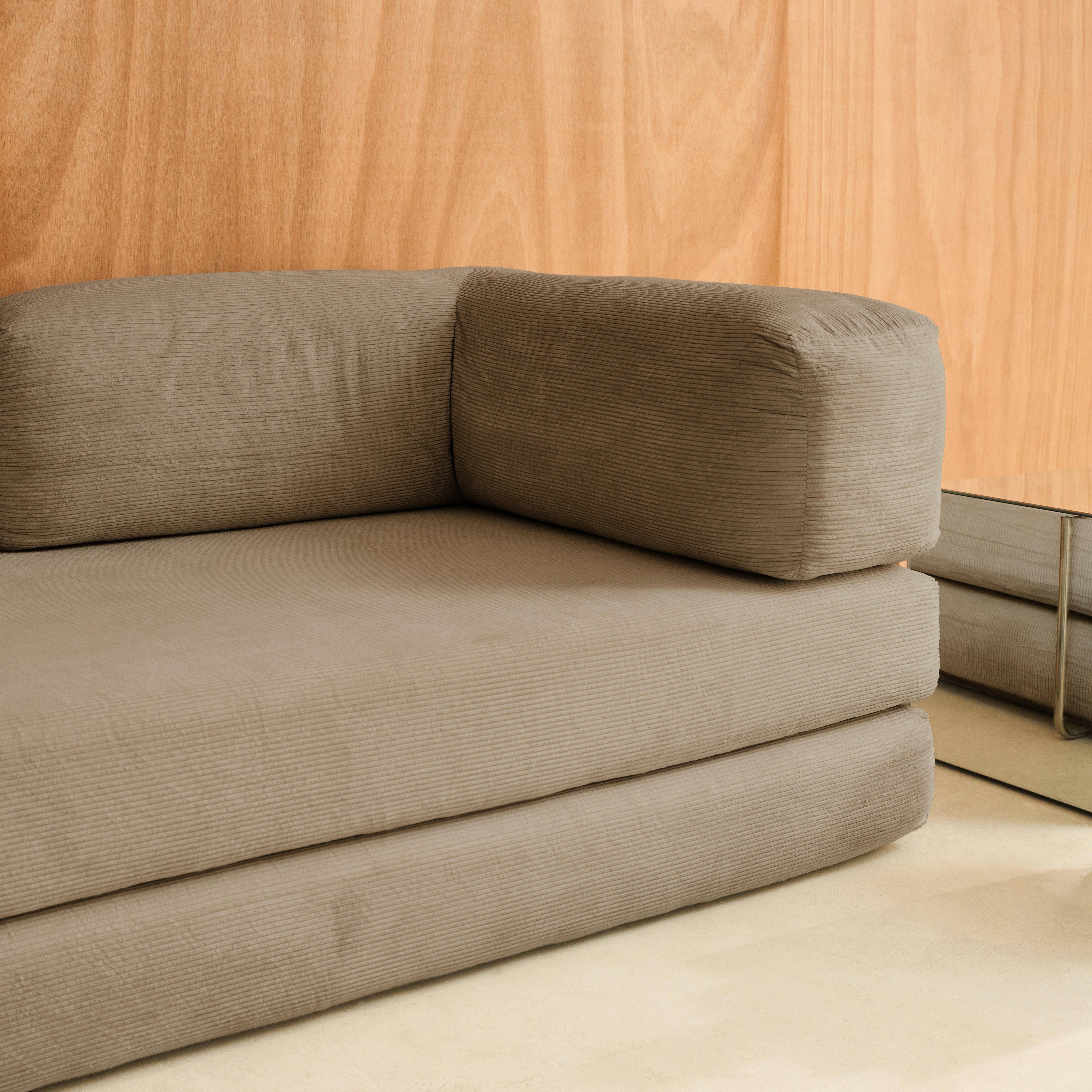 Vintage slaapzetel driezits in corduroy met chromen frame taupe 200x100x72cm - Seventies Photo8
