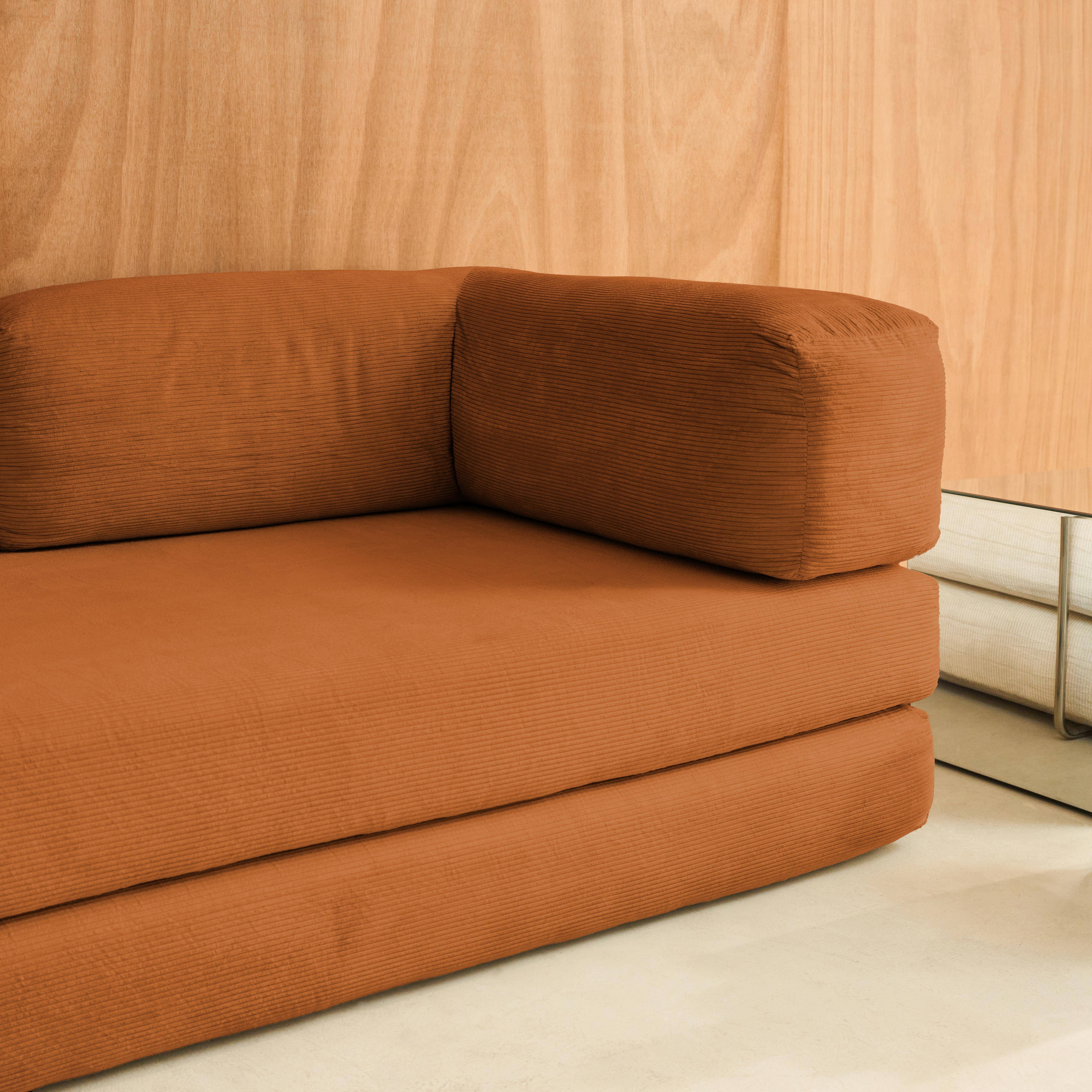 Sofá cama con futón plegable en pana y estructura cromada, 3 plazas, Seventies, Terracotta, 200x100x72 cm Photo8