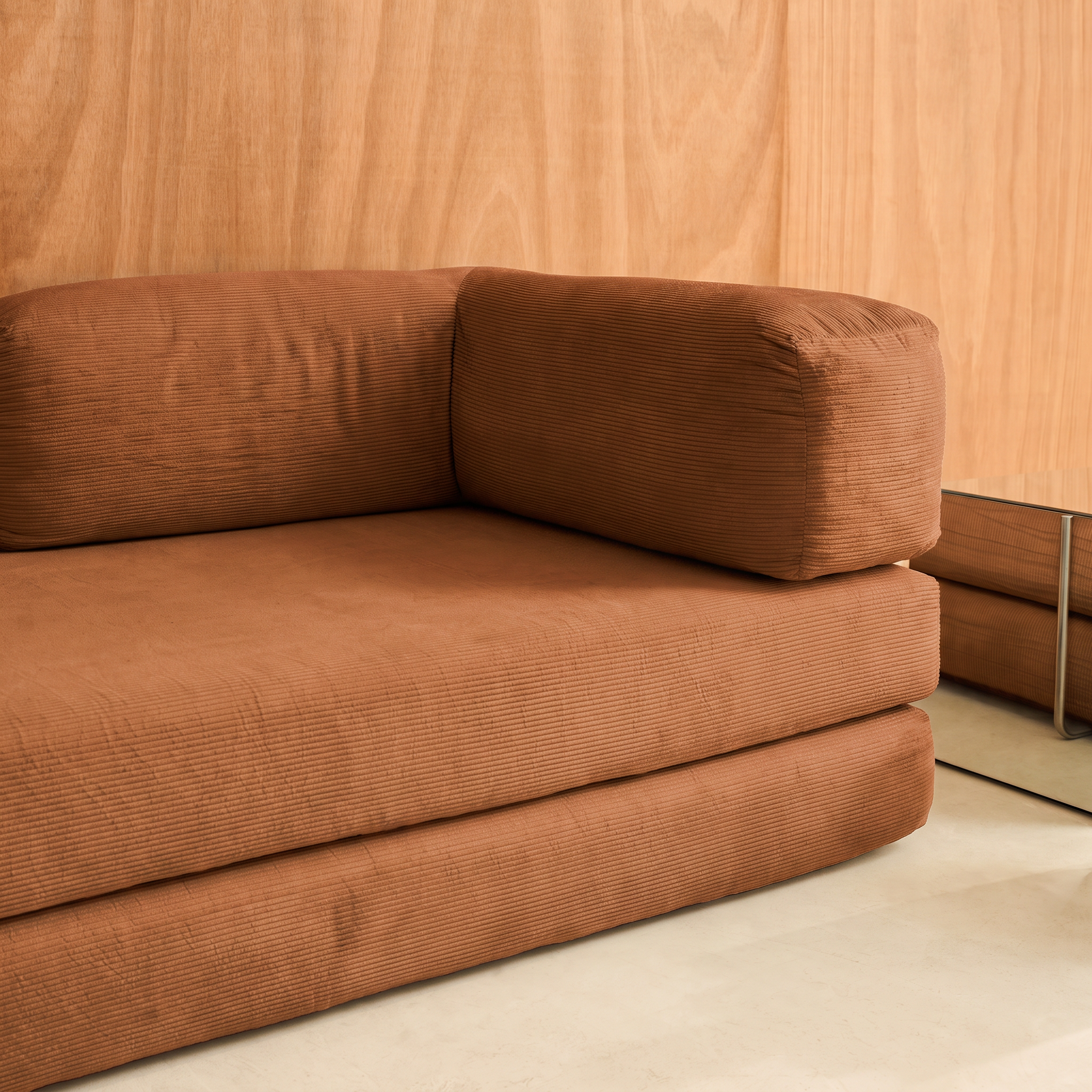Vintage slaapbank driezits in corduroy met chromen frame terracotta 200x100x72cm - Seventies,sweeek,Photo9