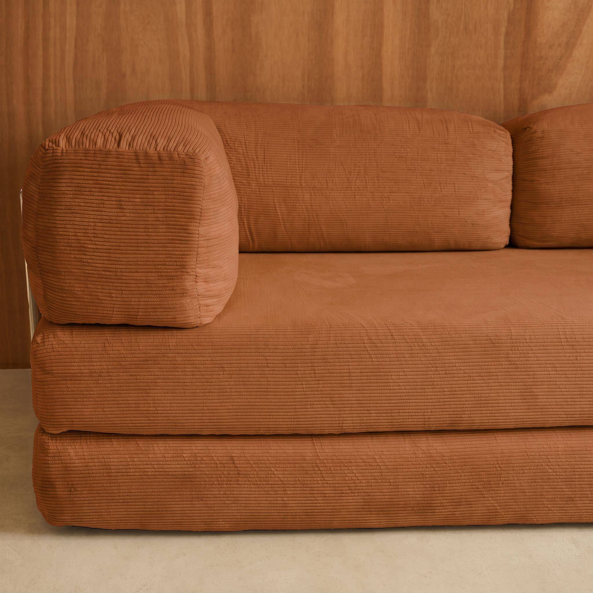 Vintage slaapbank driezits in corduroy met chromen frame terracotta 200x100x72cm - Seventies Photo4
