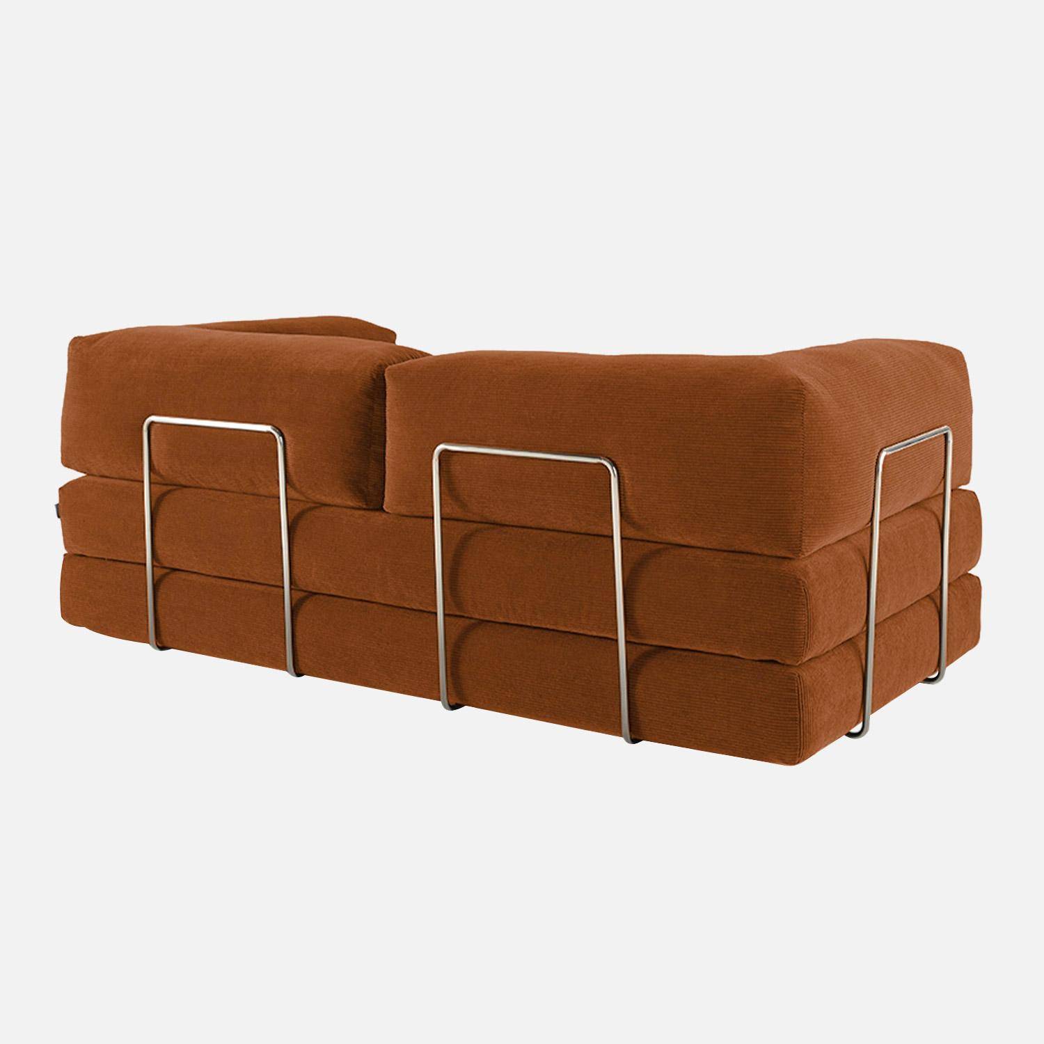 Sofá cama con futón plegable en pana y estructura cromada, 3 plazas, Seventies, Terracotta, 200x100x72 cm,sweeek,Photo10