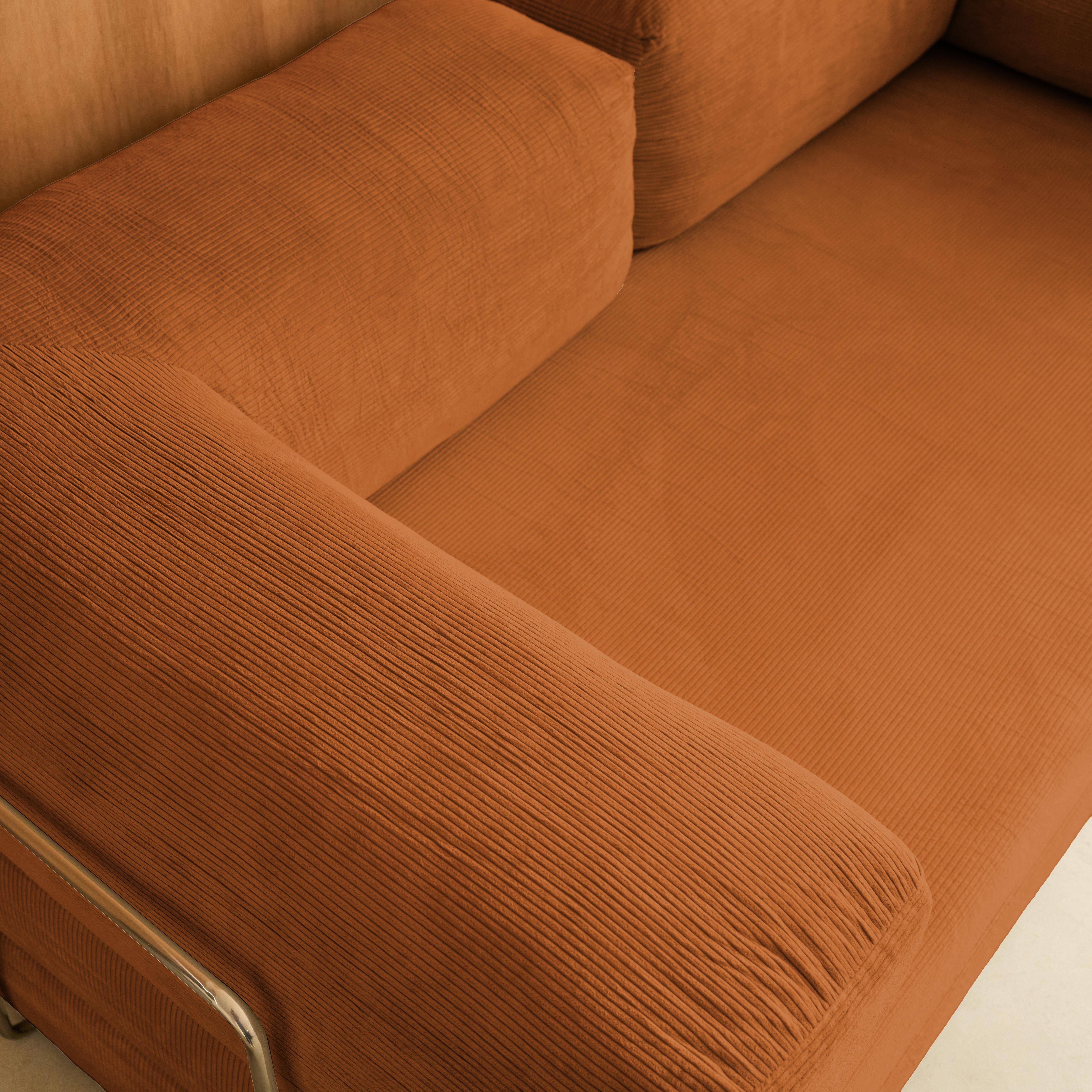 Sofá cama con futón plegable en pana y estructura cromada, 3 plazas, Seventies, Terracotta, 200x100x72 cm Photo5