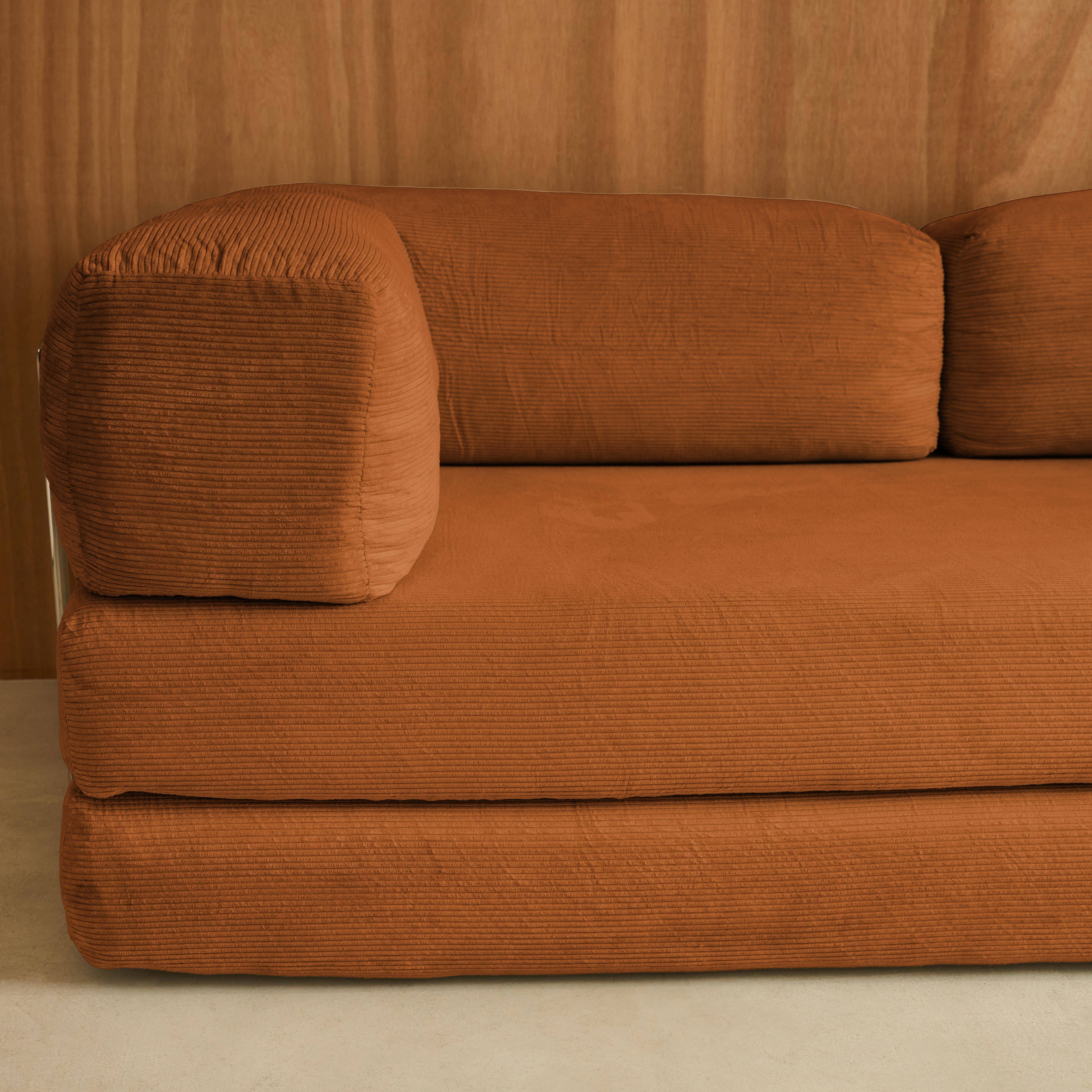 Sofá cama con futón plegable en pana y estructura cromada, 3 plazas, Seventies, Terracotta, 200x100x72 cm Photo3
