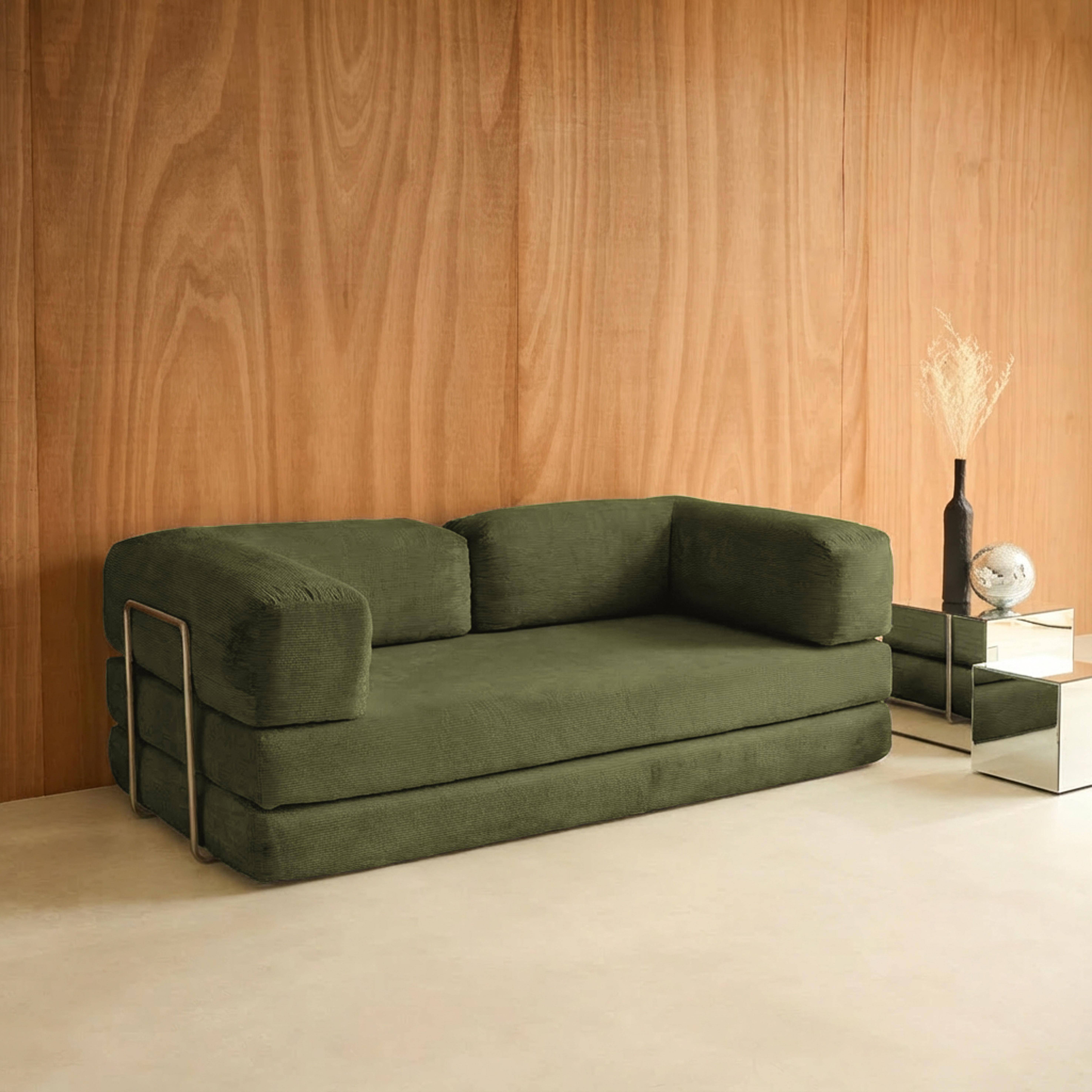 3-Sitzer-Schlafsofa im Vintage-Stil mit Cordbezug khaki und Außengestell - Seventies Photo5