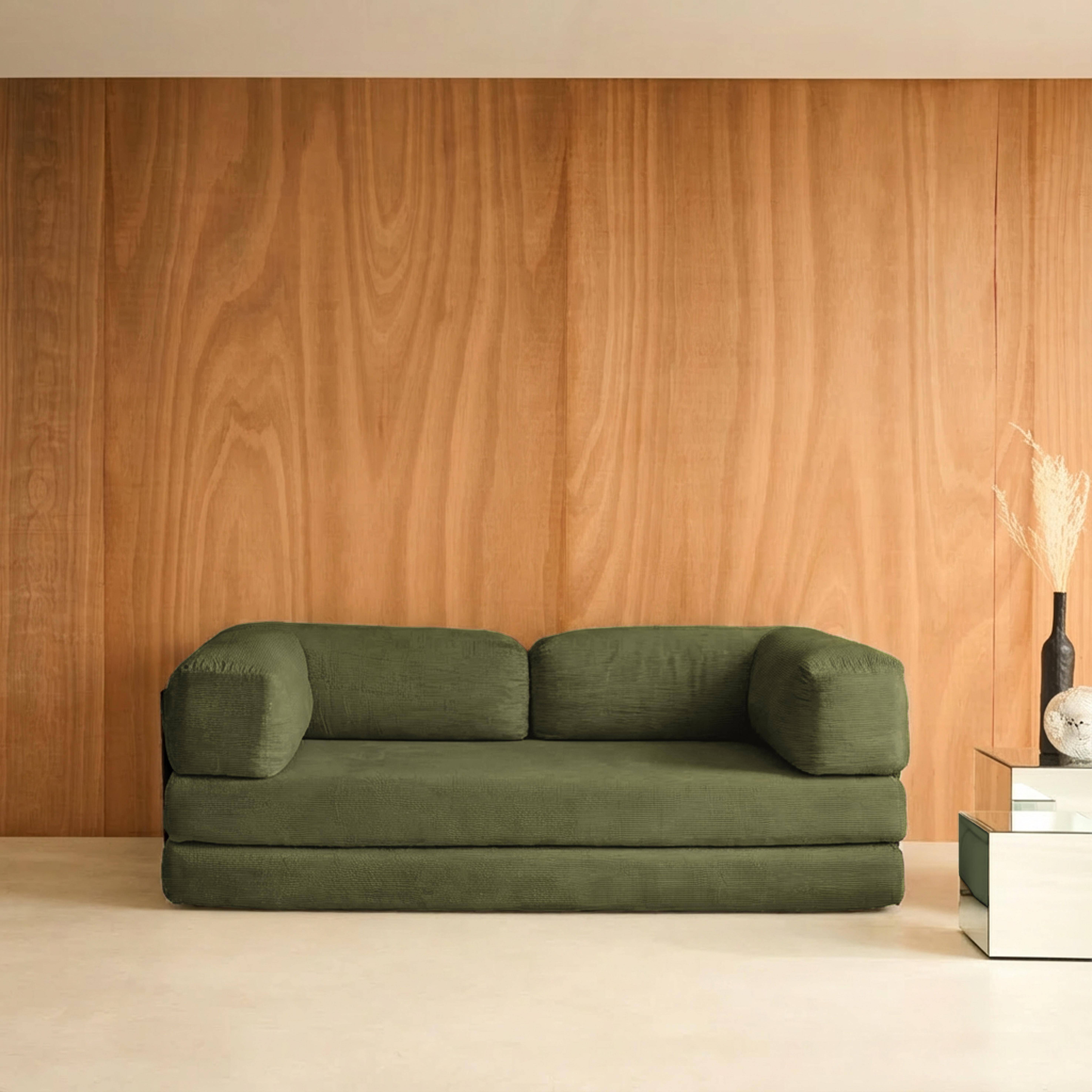 3-Sitzer-Schlafsofa im Vintage-Stil mit Cordbezug khaki und Außengestell - Seventies Photo1