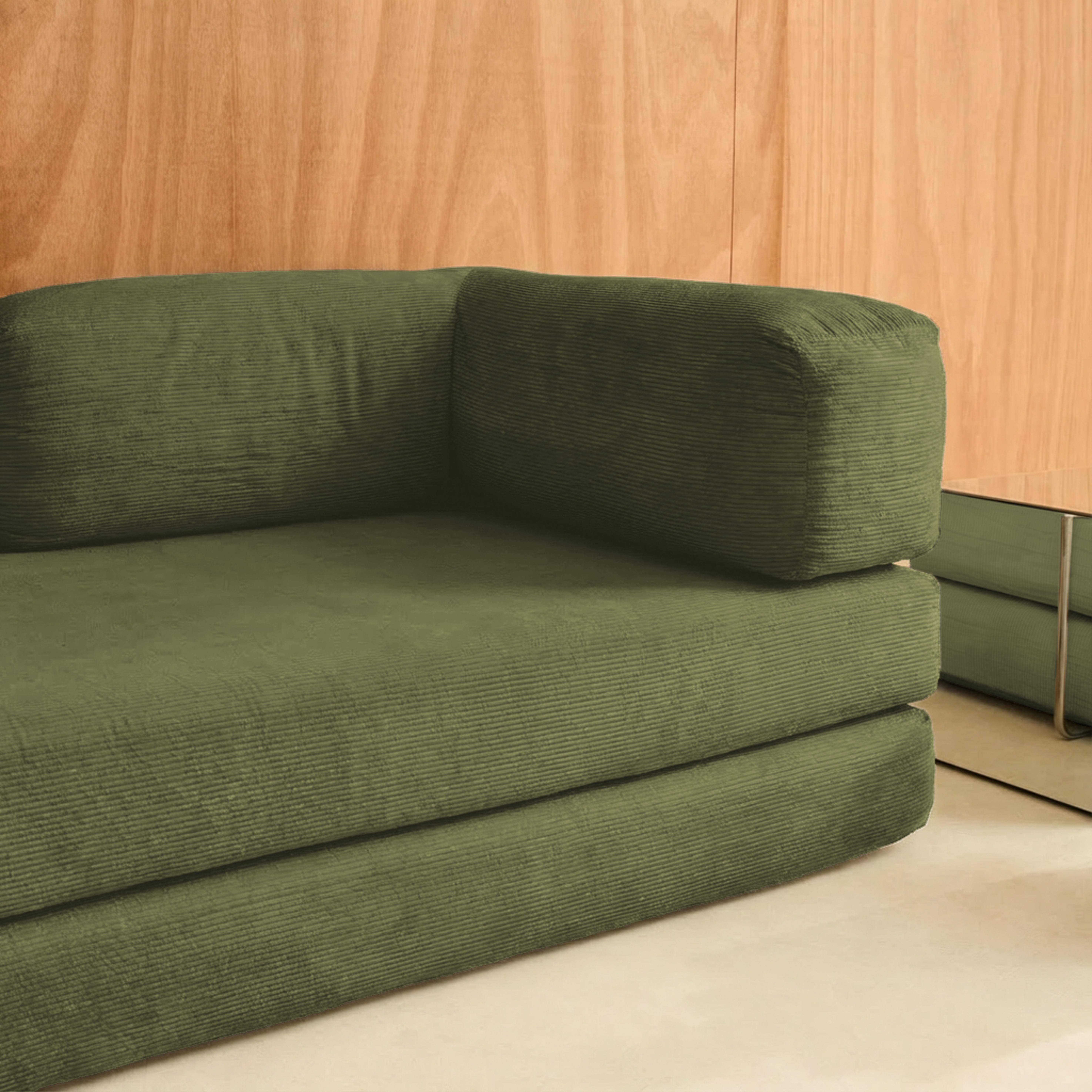 3-Sitzer-Schlafsofa im Vintage-Stil mit Cordbezug khaki und Außengestell - Seventies,sweeek,Photo8