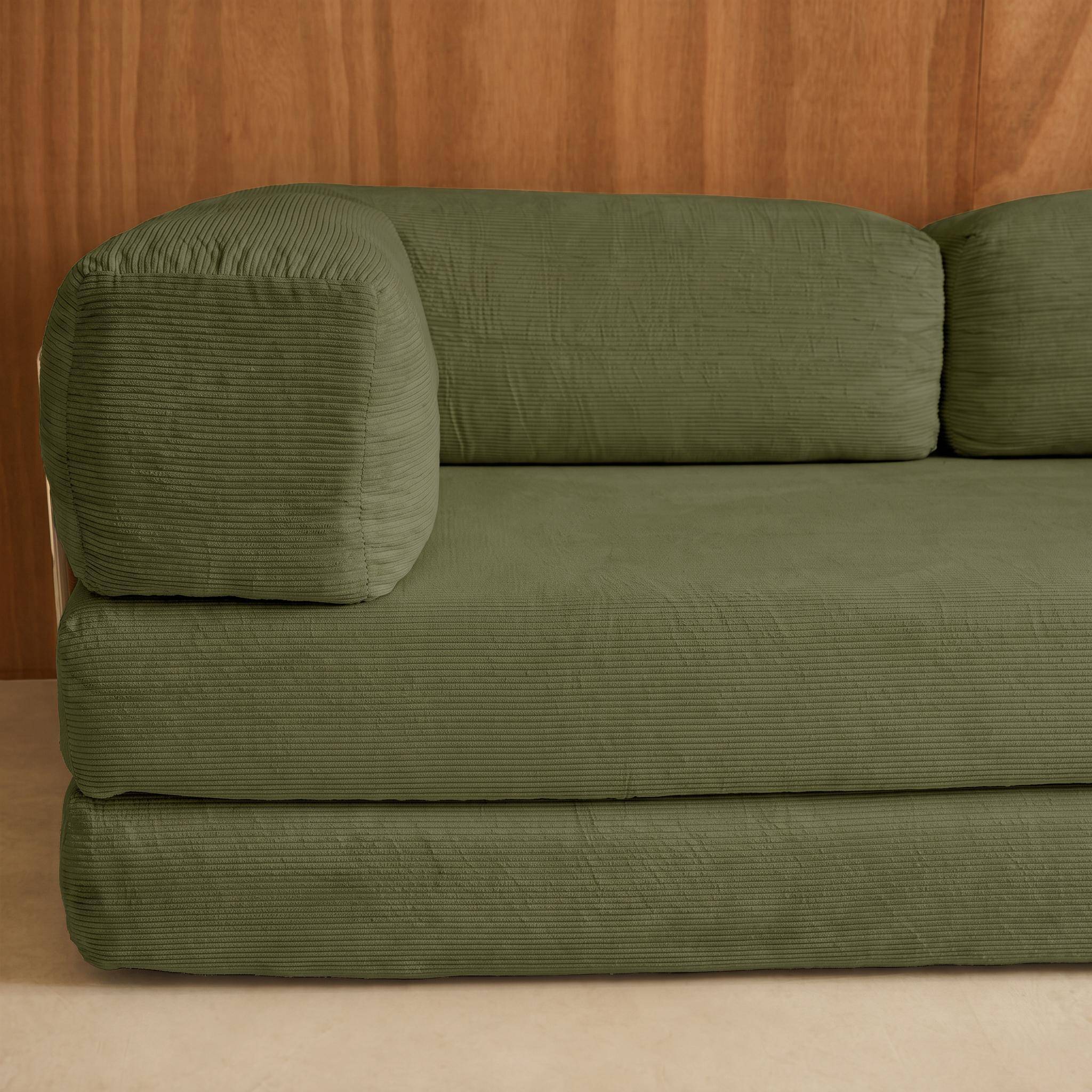 Vintage slaapbank driezits in corduroy met chromen frame kaki 200x100x72cm - Seventies Photo4
