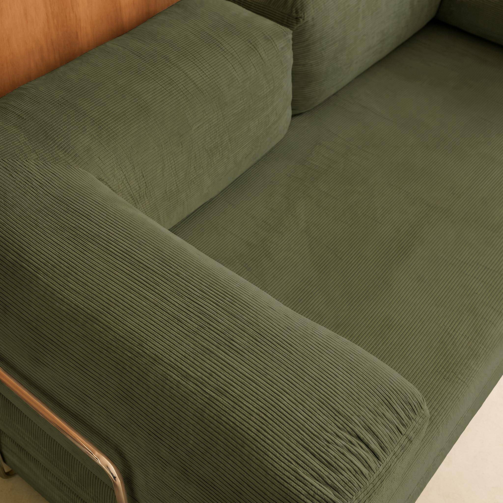 Vintage slaapbank driezits in corduroy met chromen frame kaki 200x100x72cm - Seventies,sweeek,Photo6