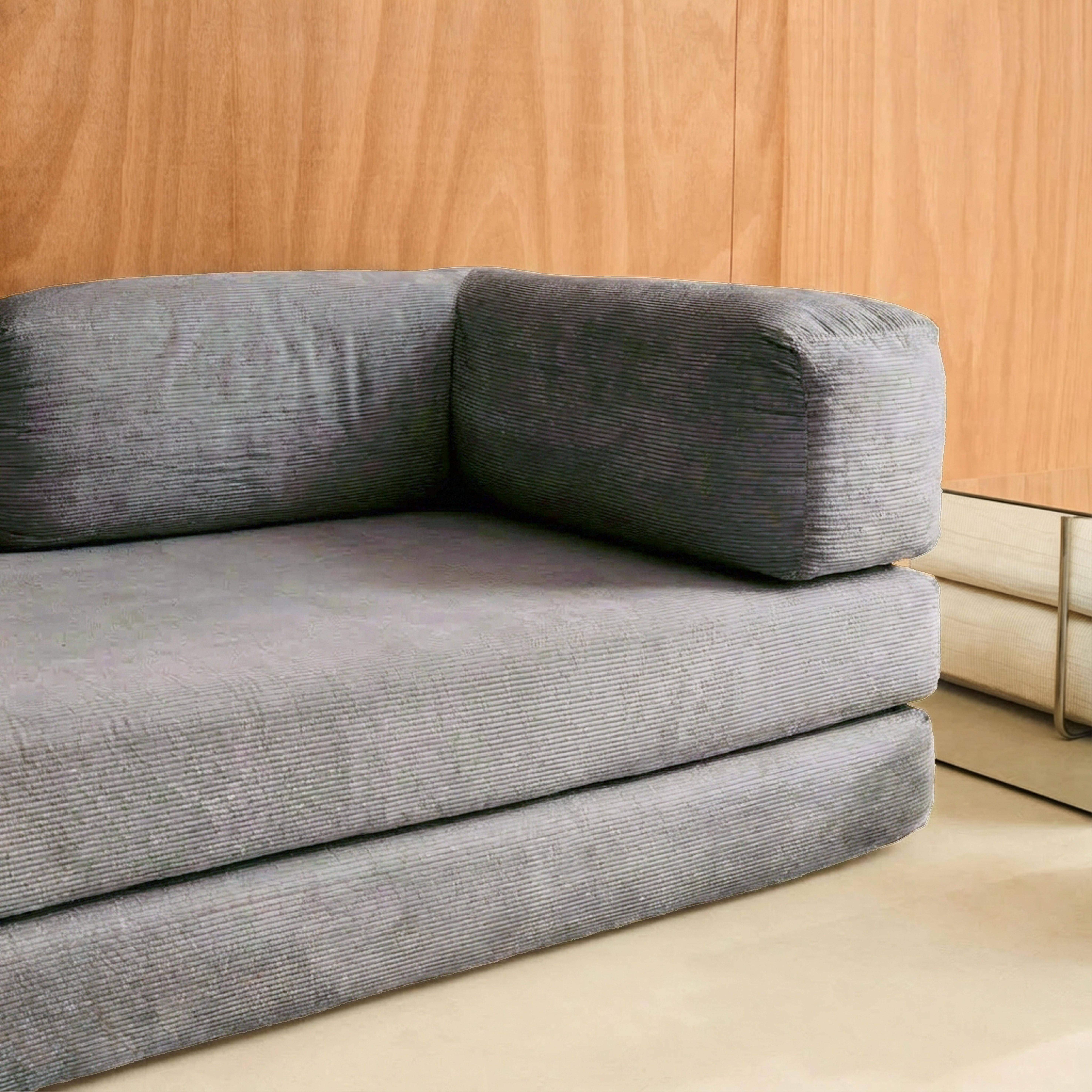 Canapé vintage convertible 3 places en velours côtelé gris clair et armatures chromées L 200 x P 100 x H 72cm - Seventies Photo9