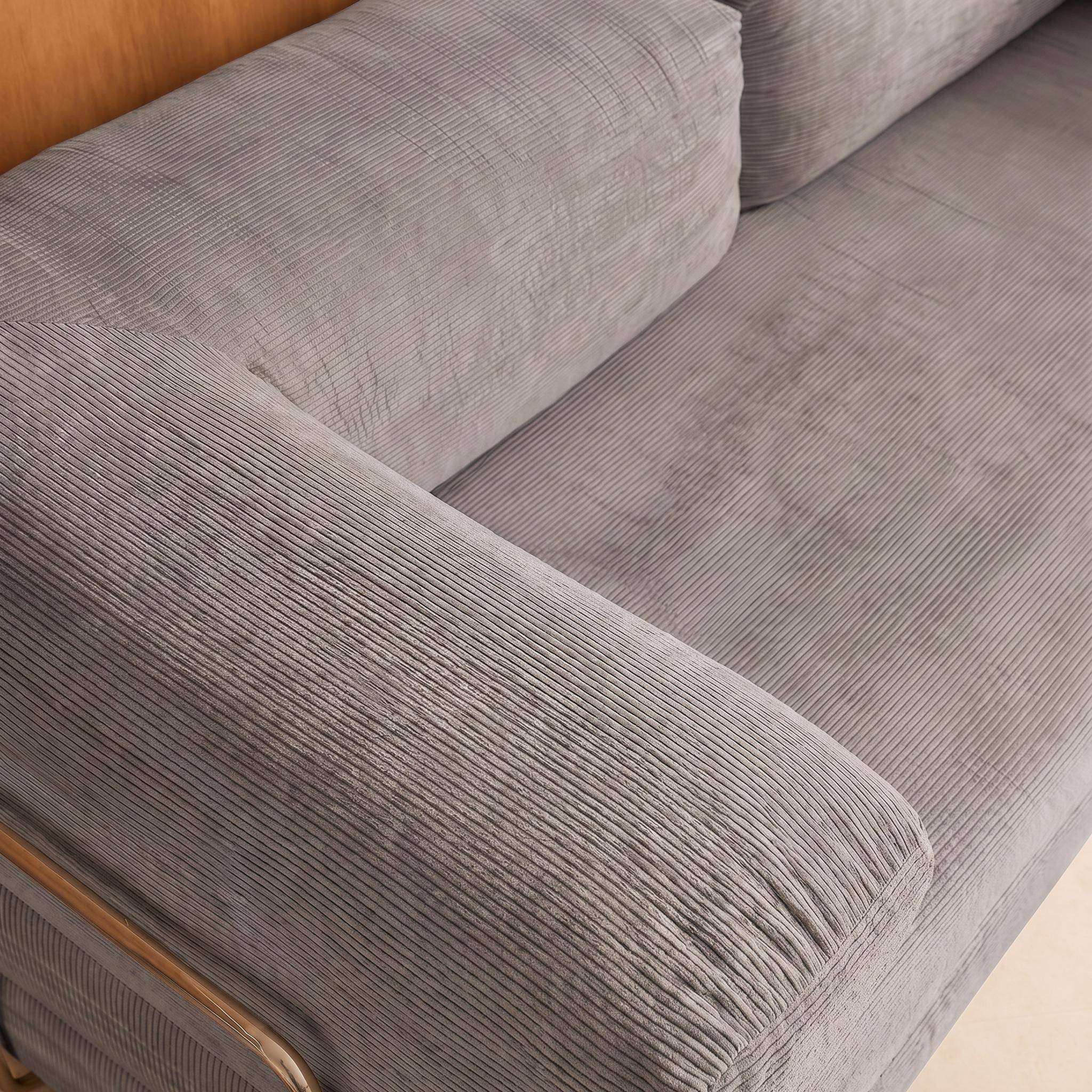 Vintage slaapbank driezits in corduroy met chromen frame lichtgrijs 200x100x72cm - Seventies,sweeek,Photo6