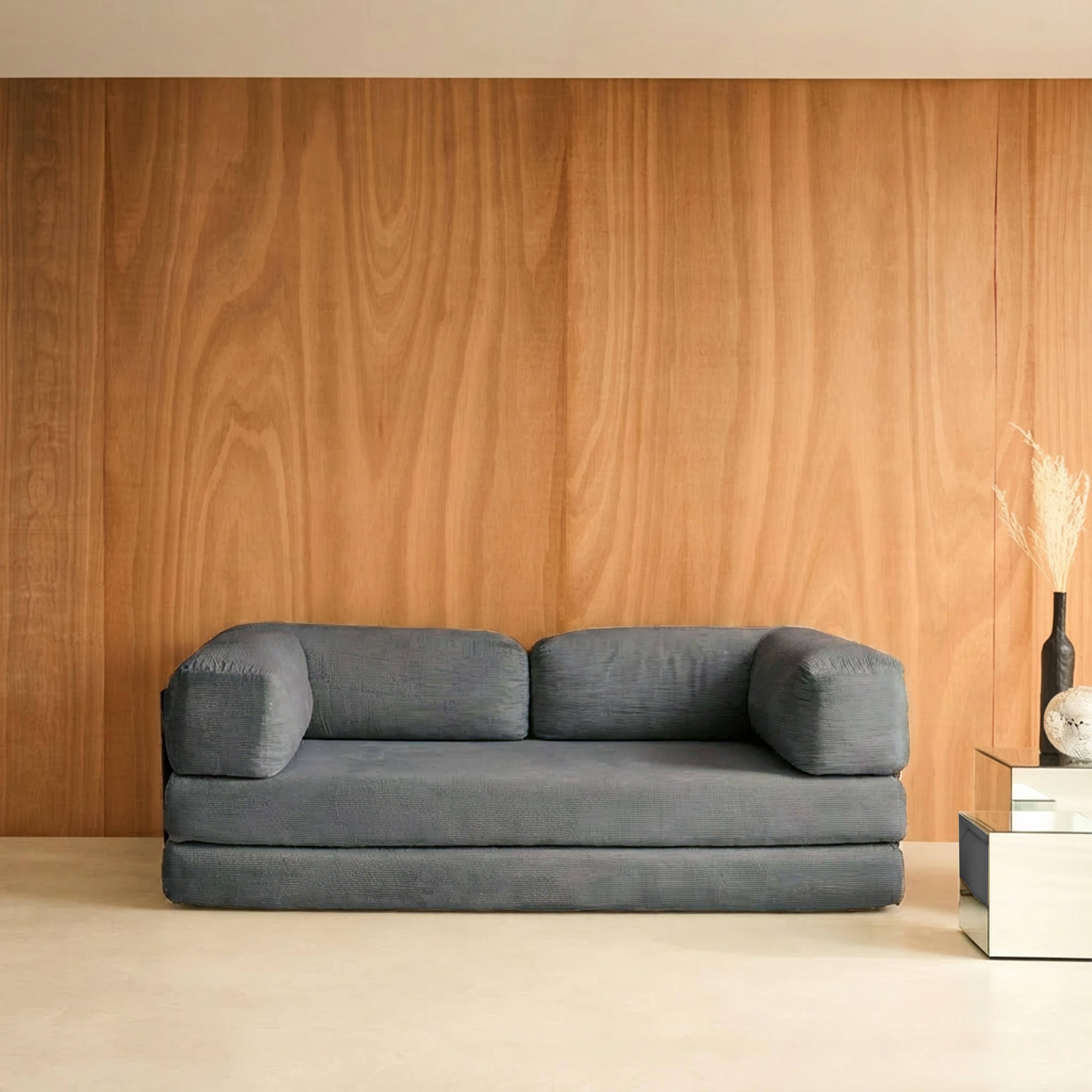 3-Sitzer-Schlafsofa im Vintage-Stil mit Cordbezug grau und Außengestell - Seventies,sweeek,Photo1