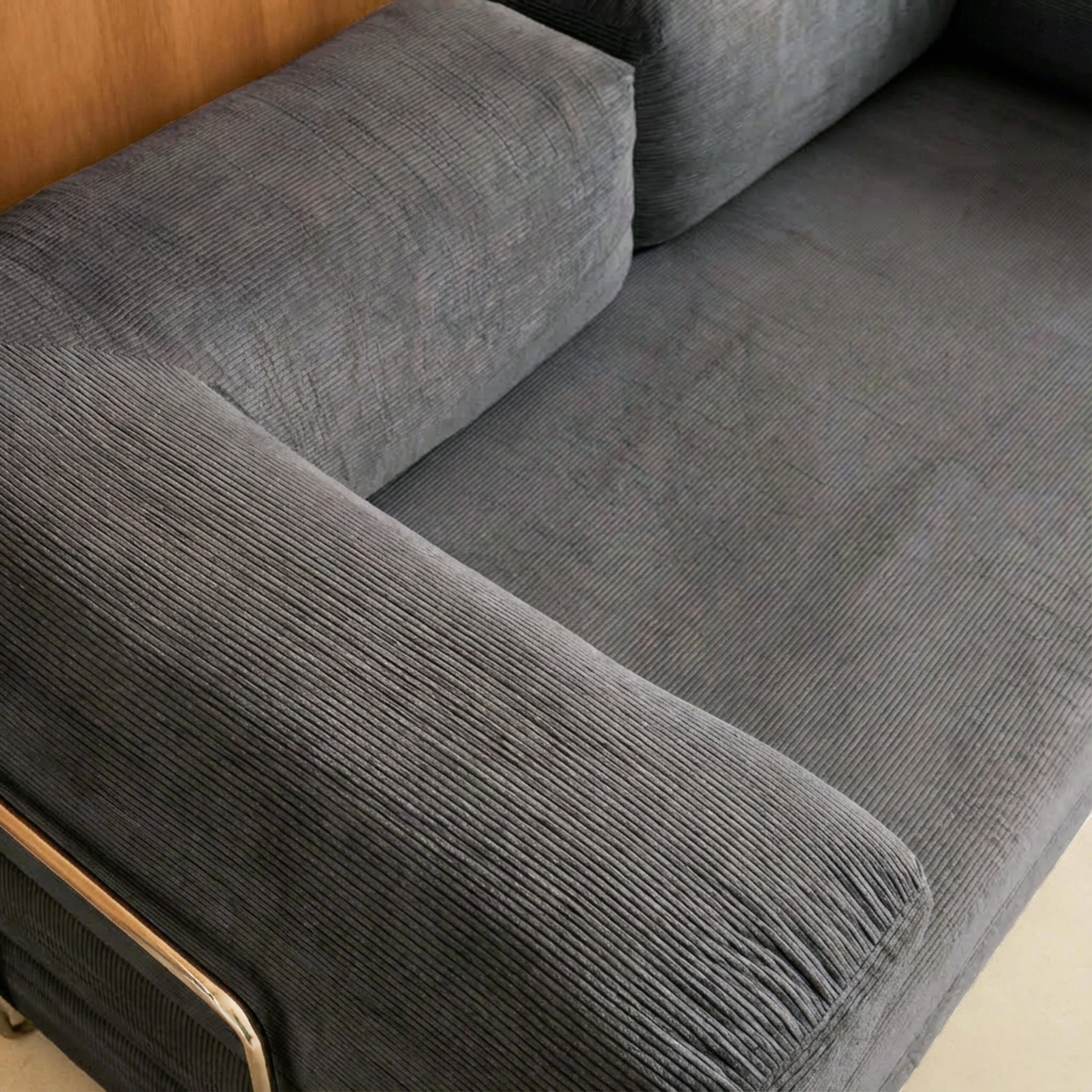 Canapé vintage convertible 3 places en velours côtelé gris et armatures chromées L 200 x P 100 x H 72cm - Seventies Photo6