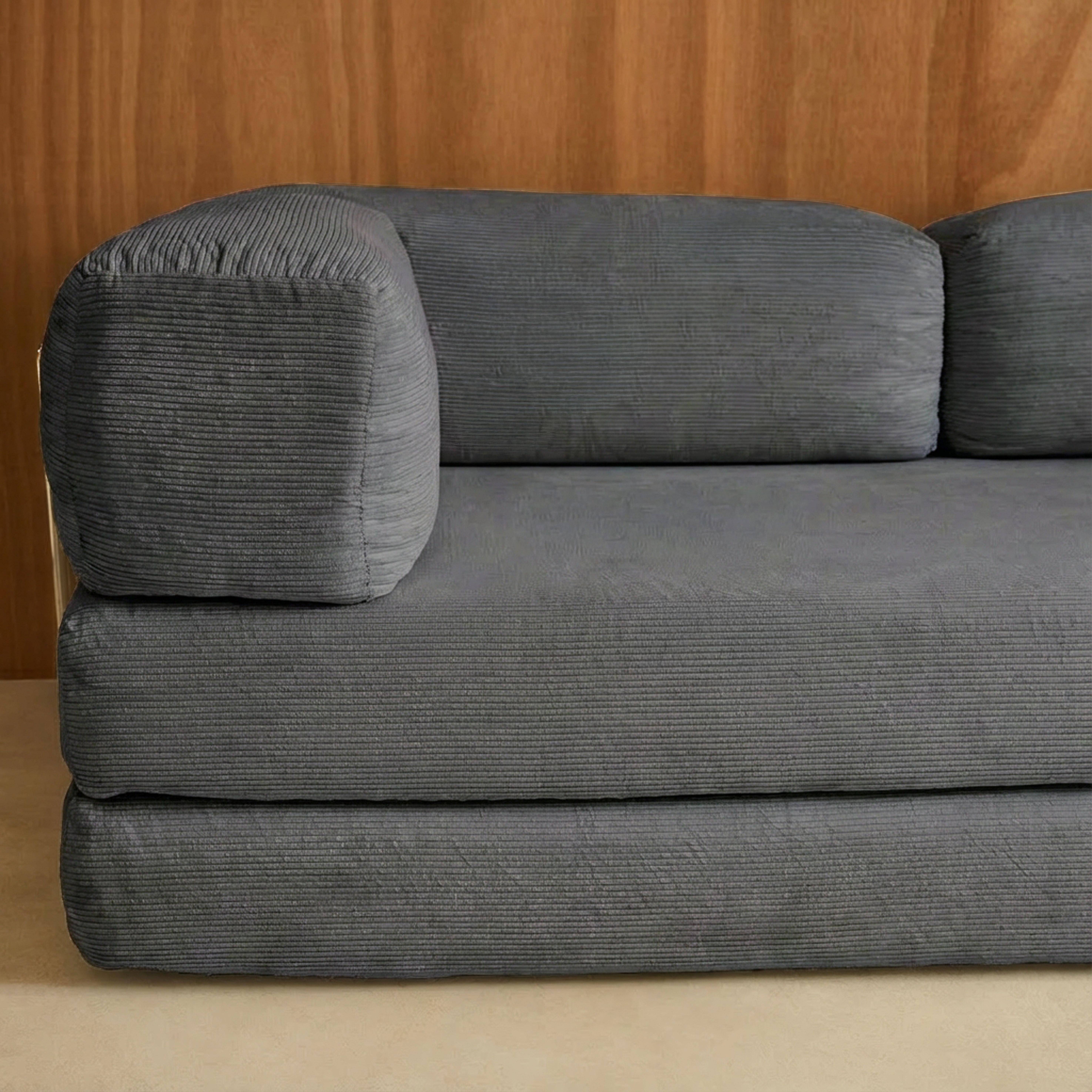 Canapé vintage convertible 3 places en velours côtelé gris et armatures chromées L 200 x P 100 x H 72cm - Seventies Photo4