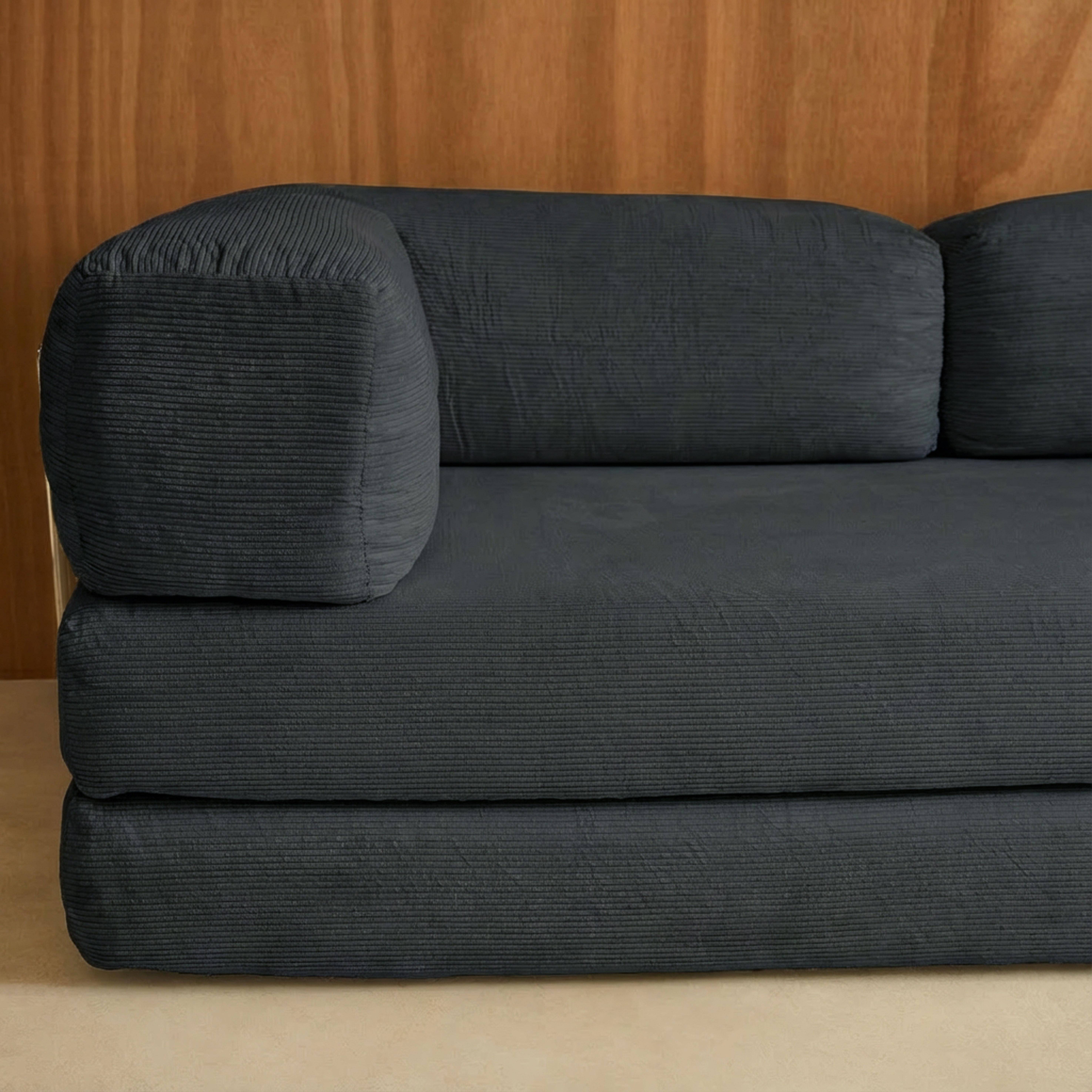 Canapé vintage convertible 3 places en velours côtelé anthracite et armatures chromées L 200 x P 100 x H 72cm - Seventies Photo4