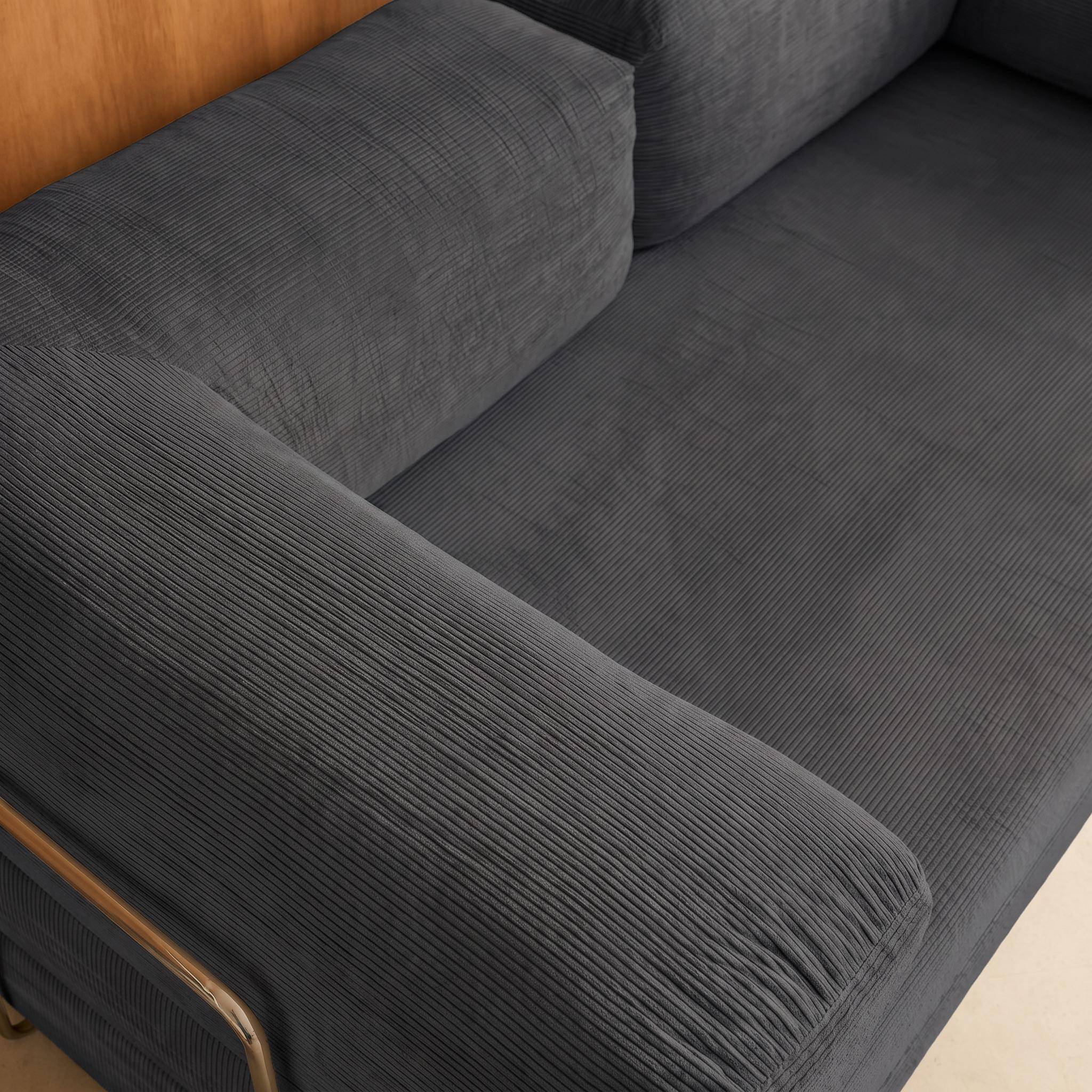 Vintage slaapbank driezits in corduroy met chromen frame antraciet 200x100x72cm - Seventies Photo6
