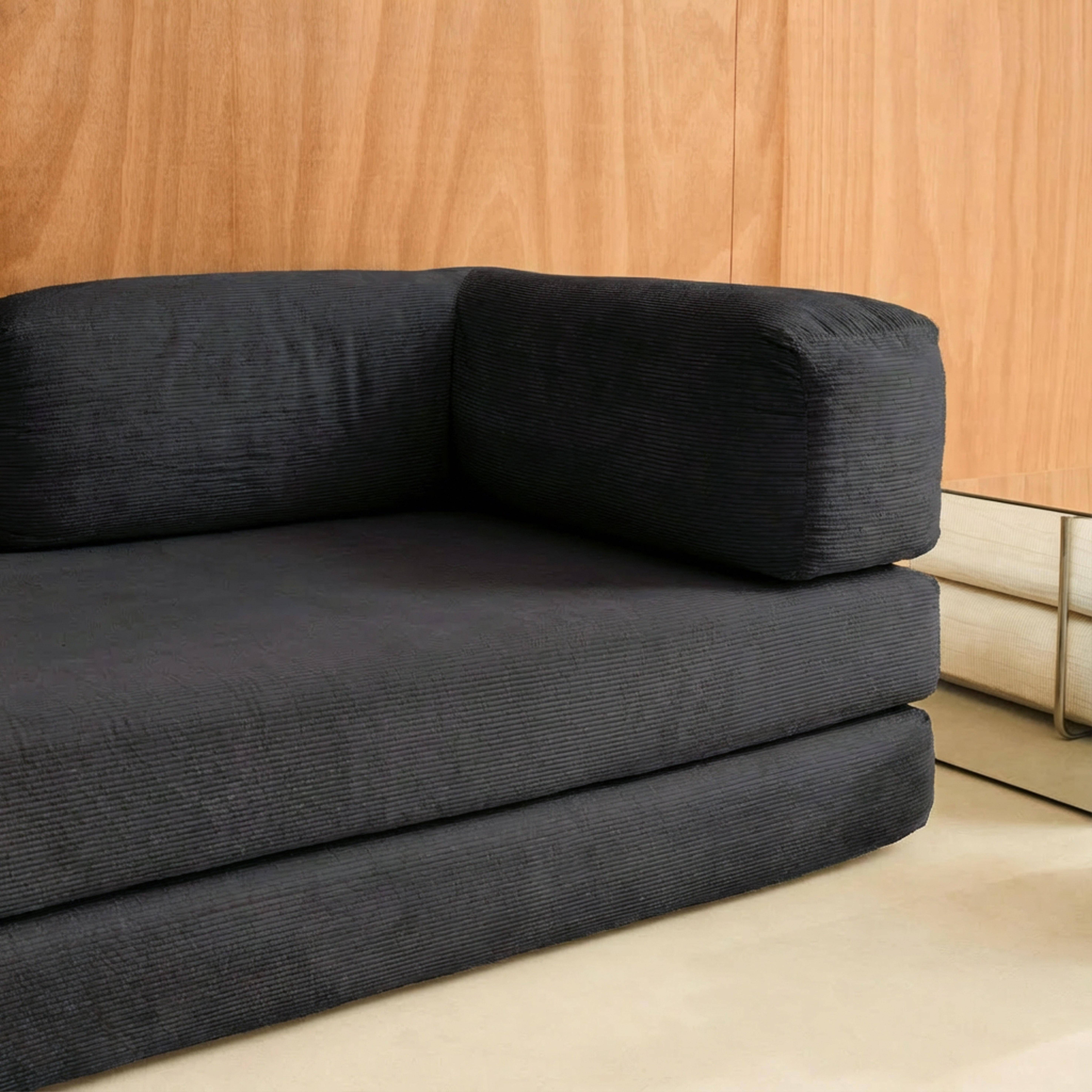 Canapé vintage convertible 3 places en velours côtelé anthracite et armatures chromées L 200 x P 100 x H 72cm - Seventies,sweeek,Photo9