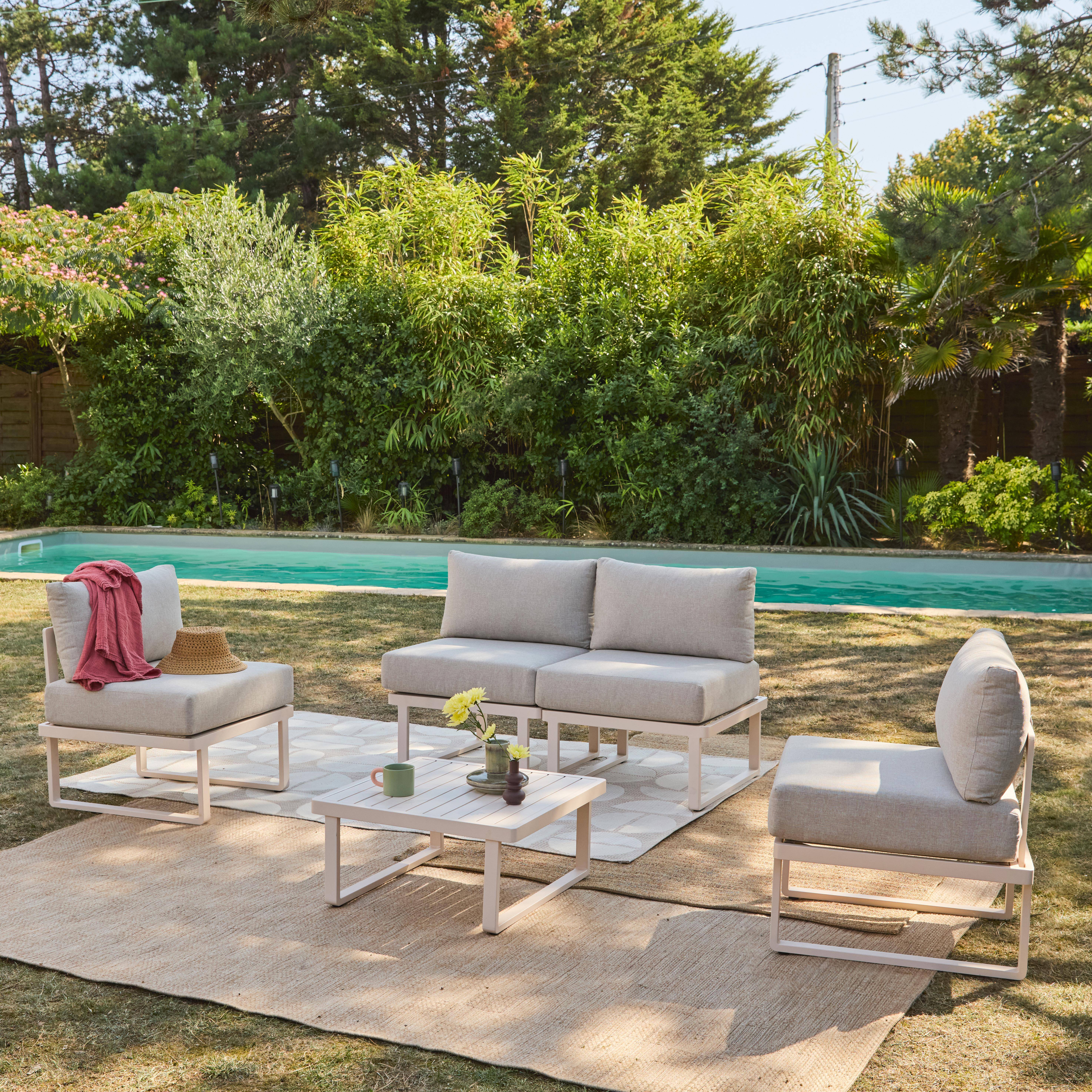 Salon de jardin modulable aluminium 4 places beige - Clea,sweeek,Photo1