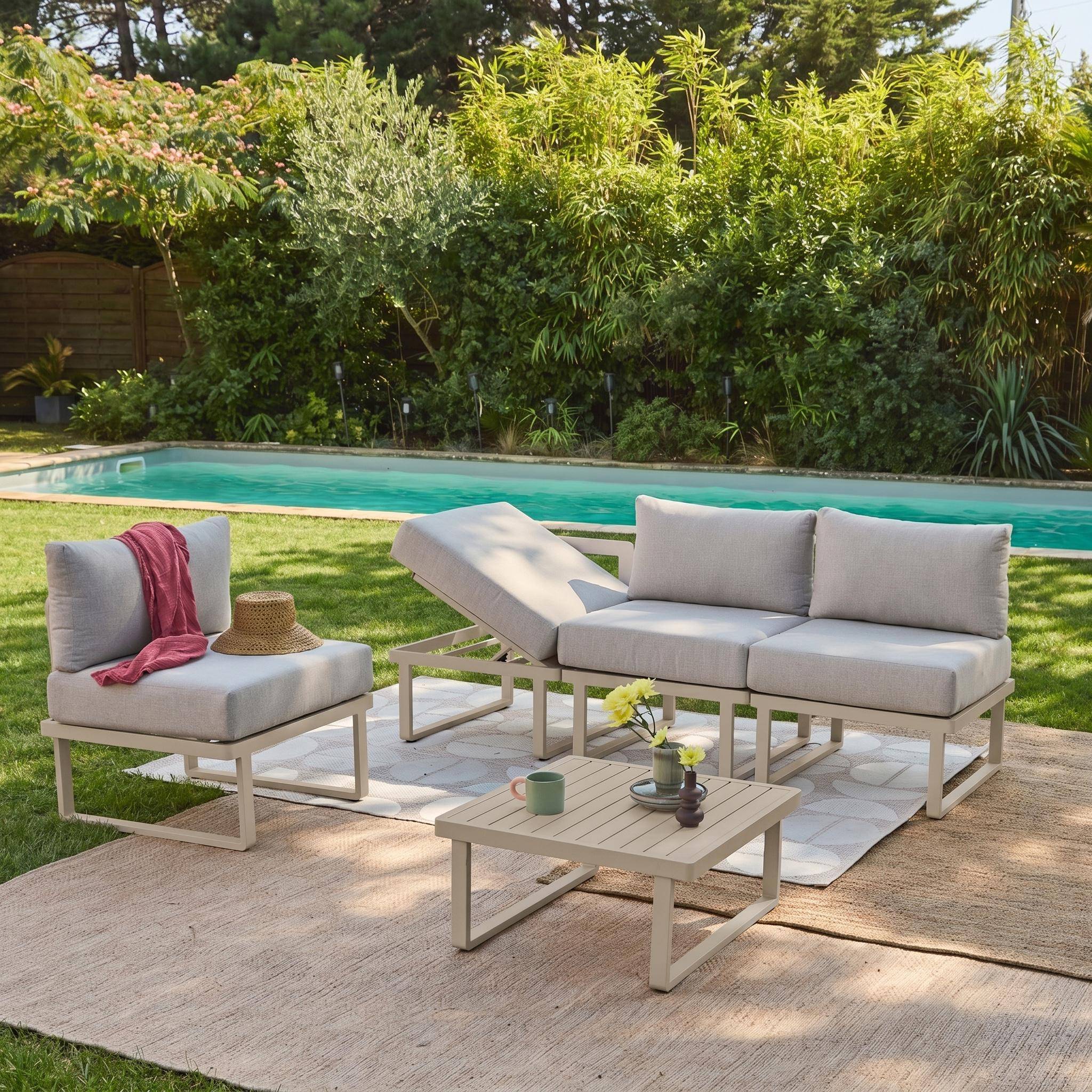 Conjunto de jardim modular em alumínio, 4 lugares Bege - 64.5x64.5x63 cm Photo3
