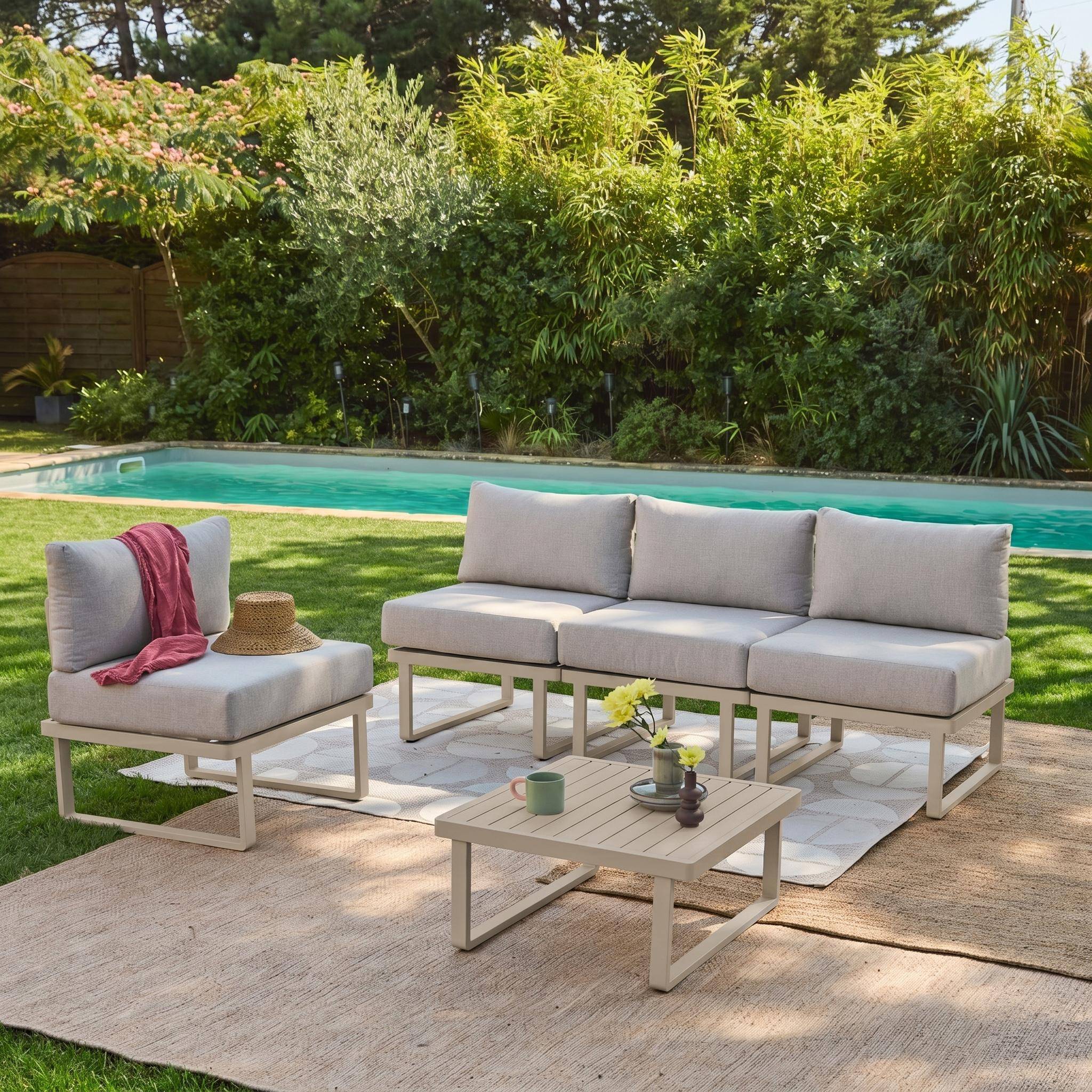Conjunto de jardim modular em alumínio, 4 lugares Bege - 64.5x64.5x63 cm,sweeek,Photo2