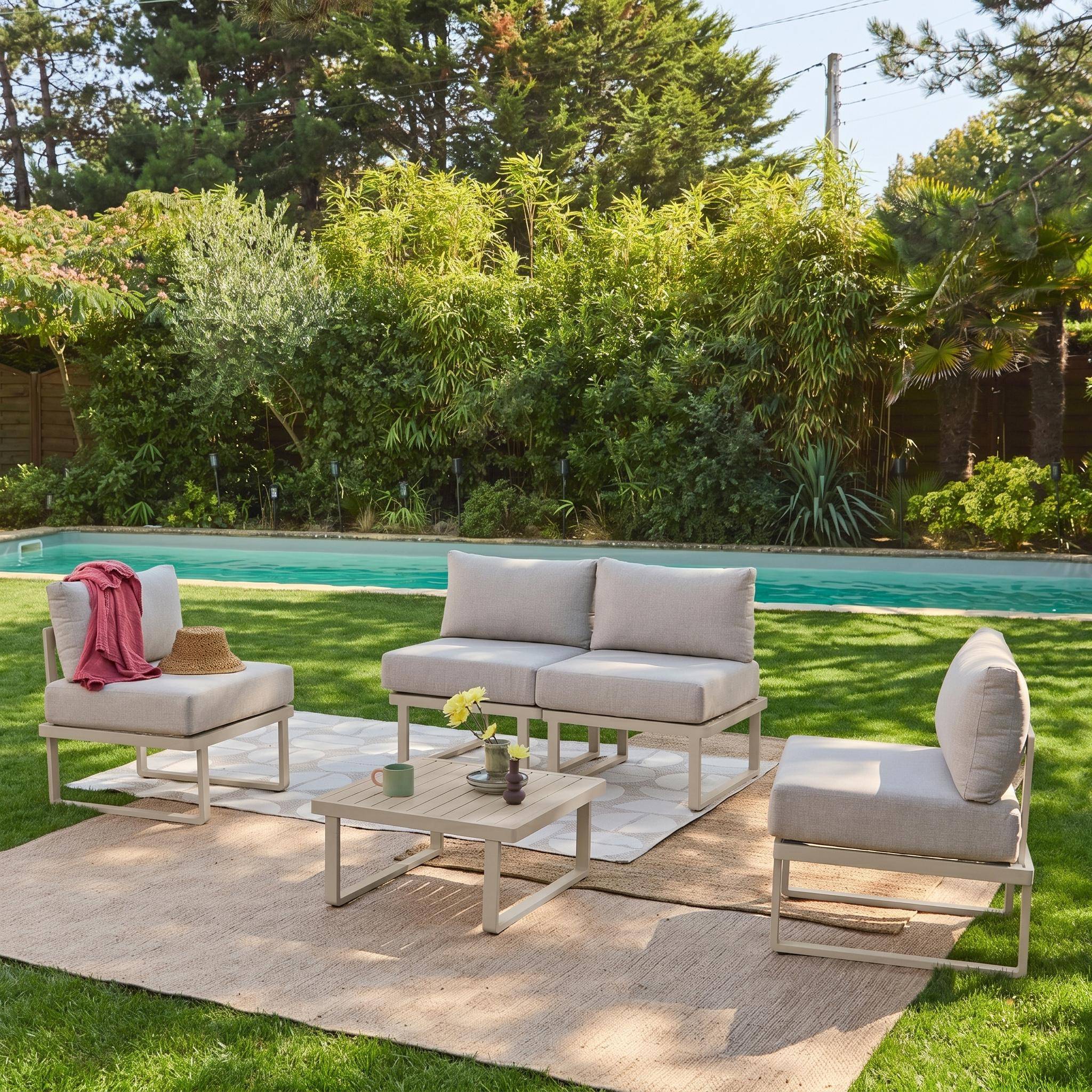 Conjunto de jardim modular em alumínio, 4 lugares Bege - 64.5x64.5x63 cm Photo1