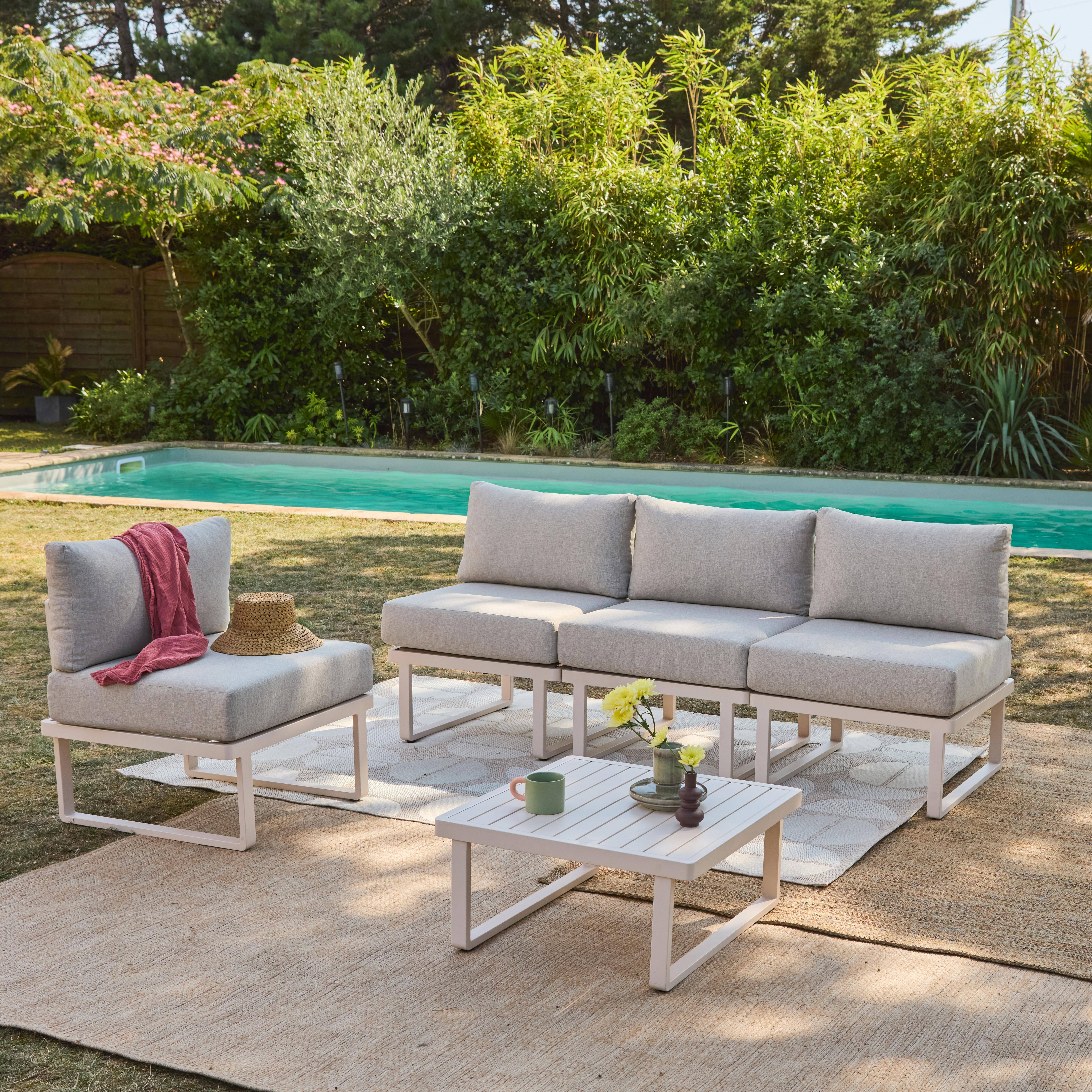Modulaire loungeset 4 zitplaatsen voor buiten aluminium beige - Clea,sweeek,Photo1