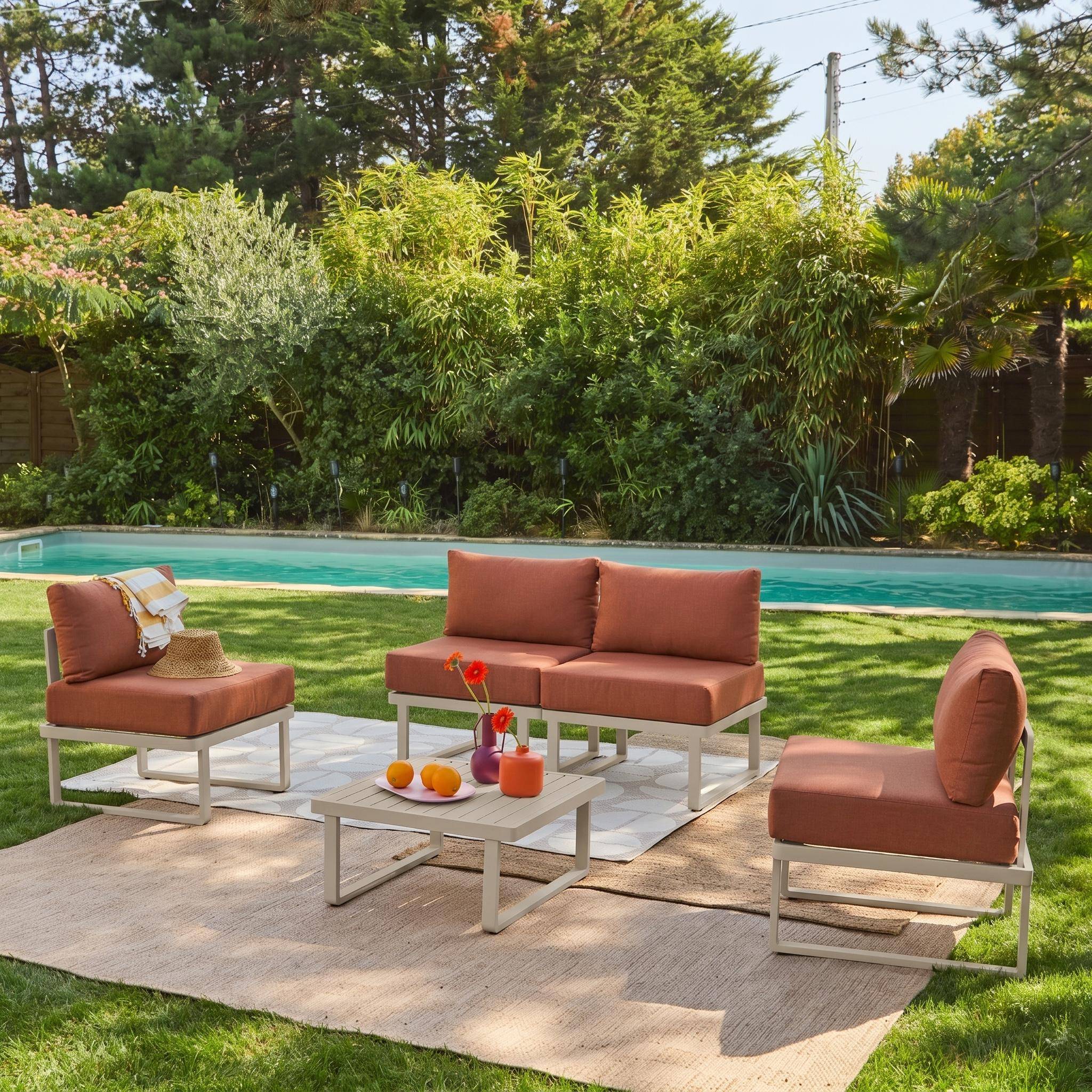 Conjunto de jardim modular em alumínio, 4 lugares Terracota - 64.5x64.5x63 cm,sweeek,Photo3
