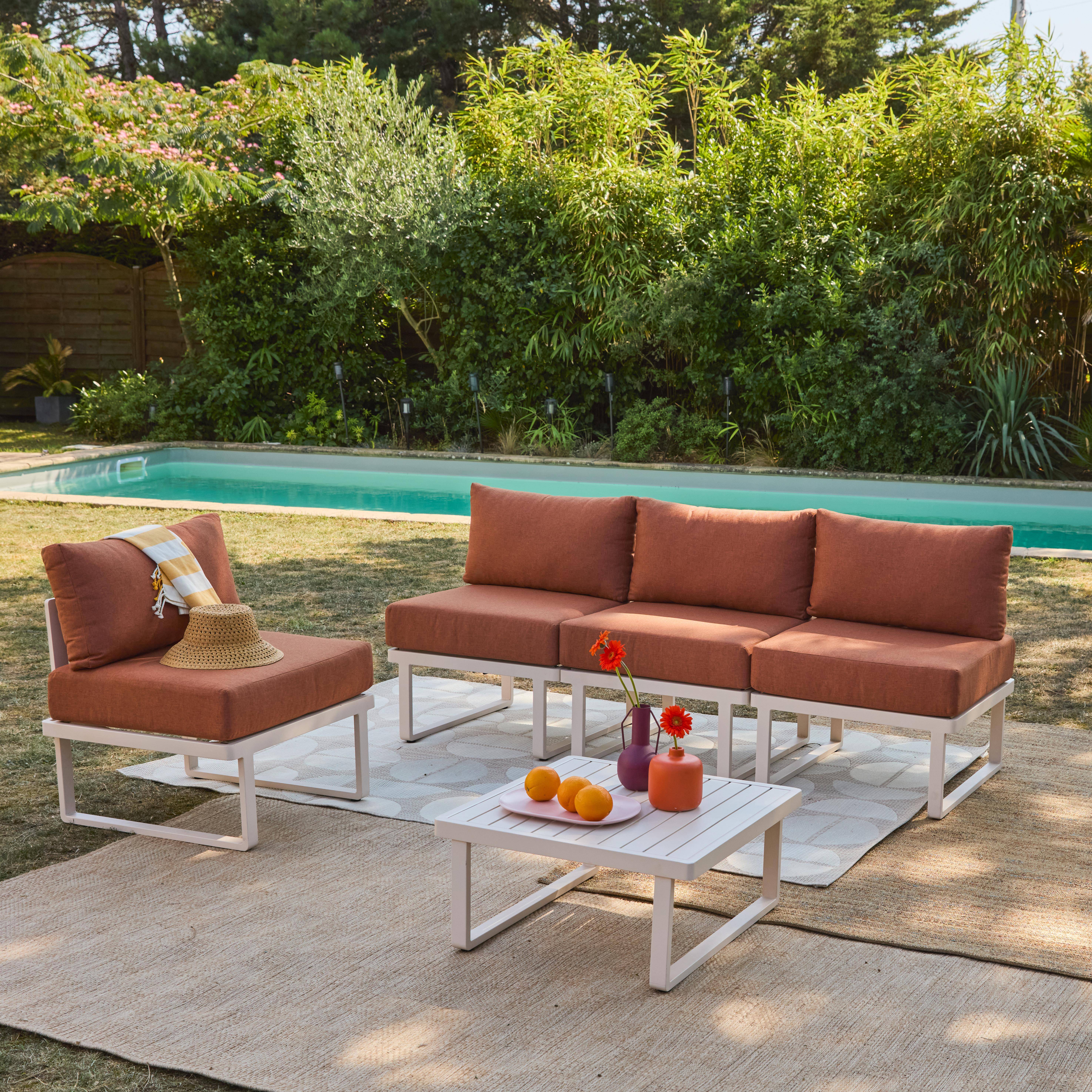 Salon de jardin modulable aluminium 4 places terracotta - Clea Photo1